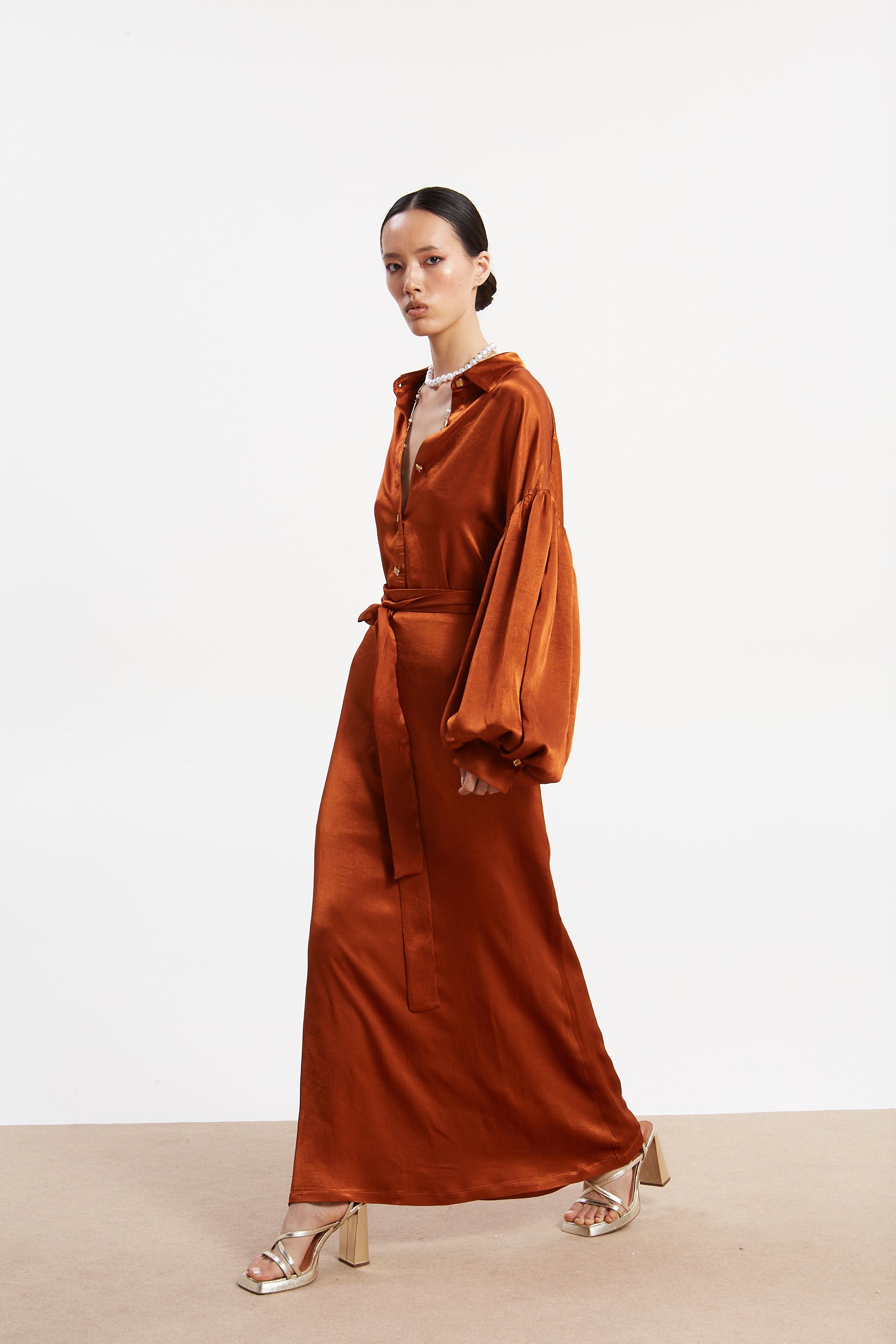 Diana satin rust skirt