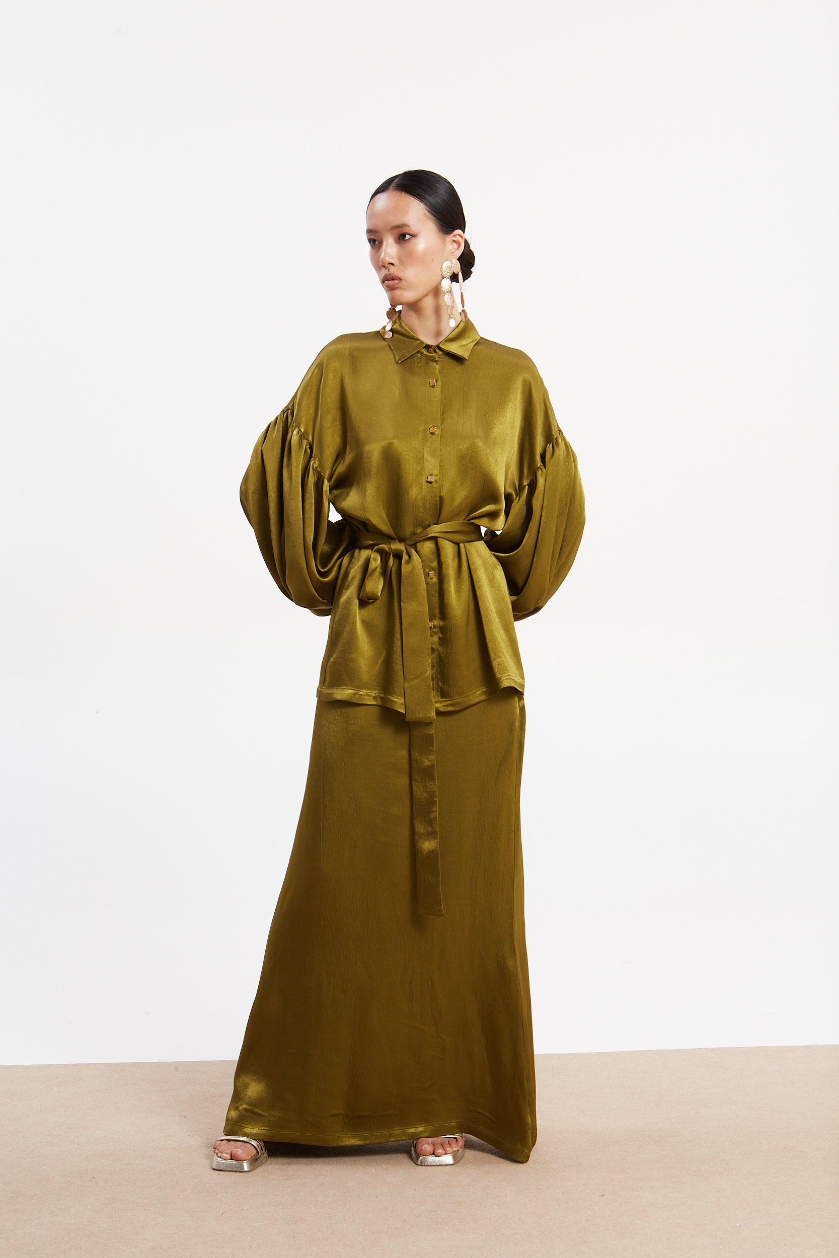 Diana satin olive skirt