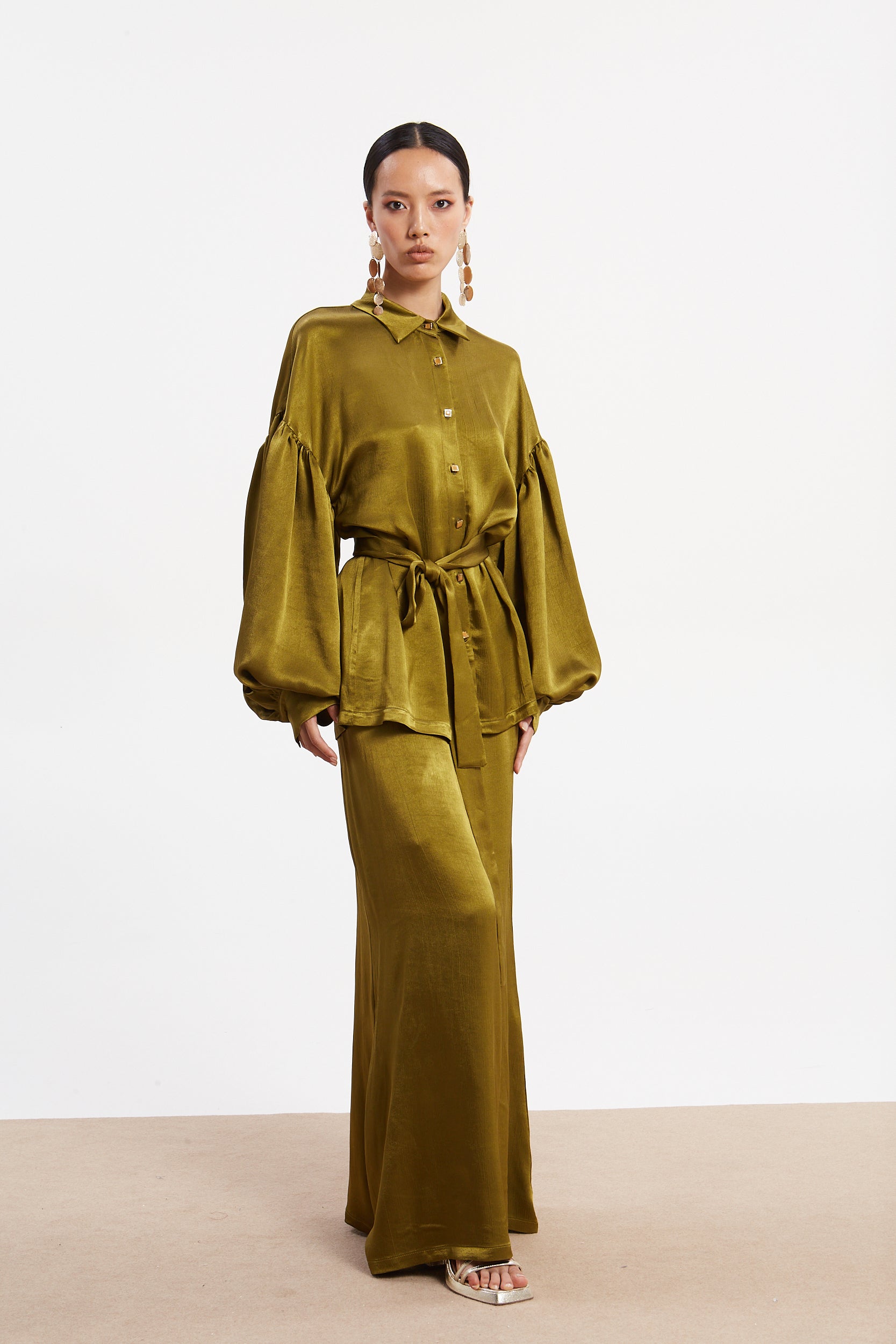 Diana satin olive skirt