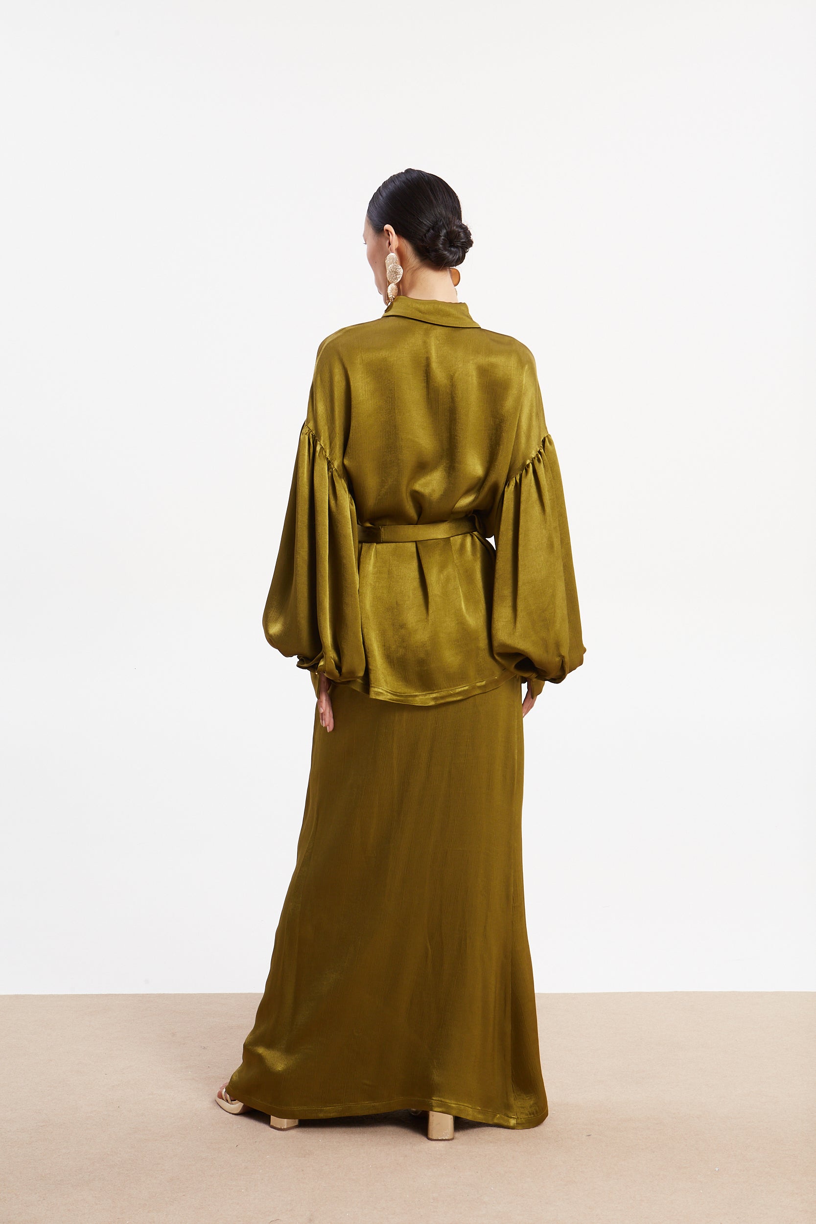 Diana satin olive skirt