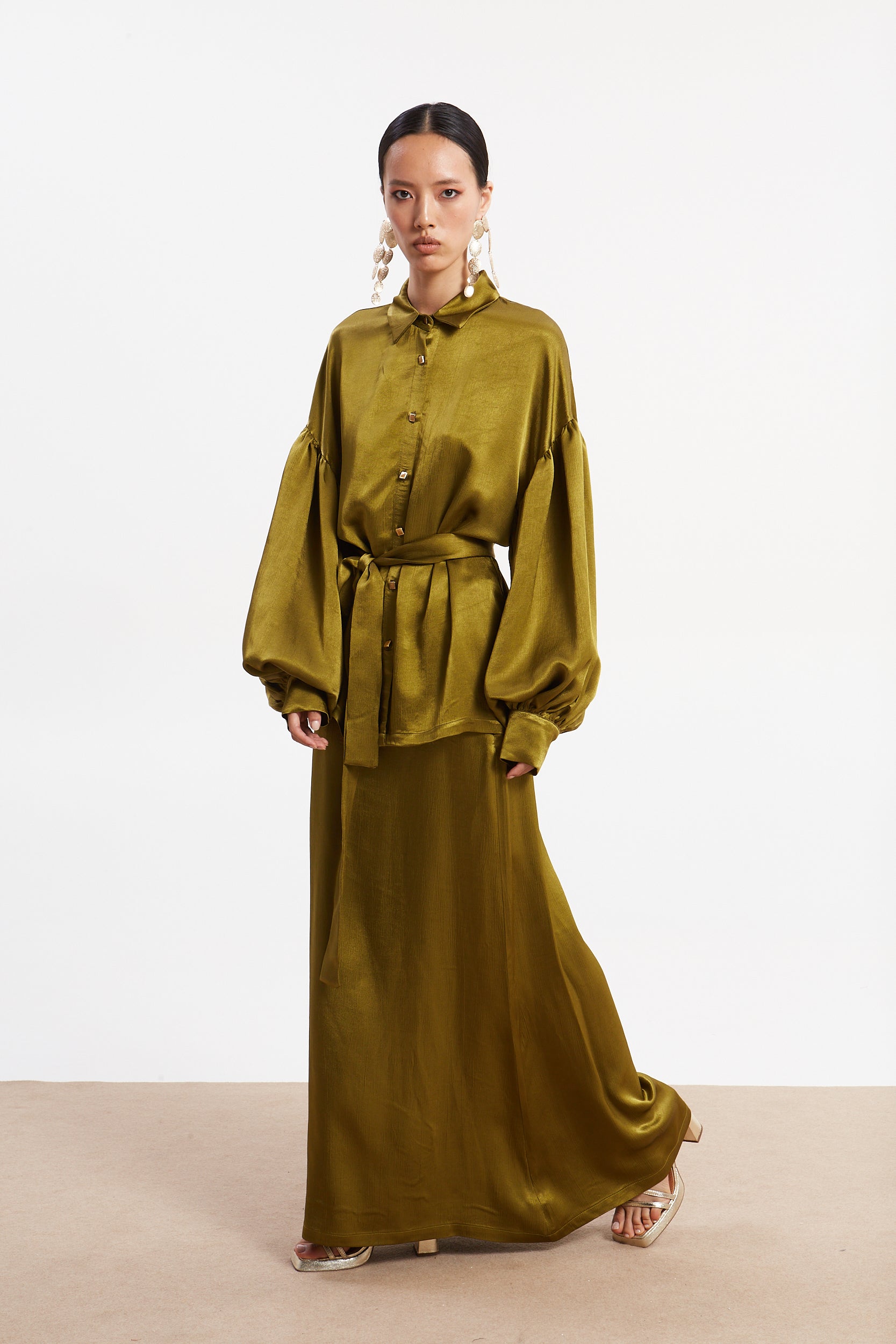 Diana satin olive skirt