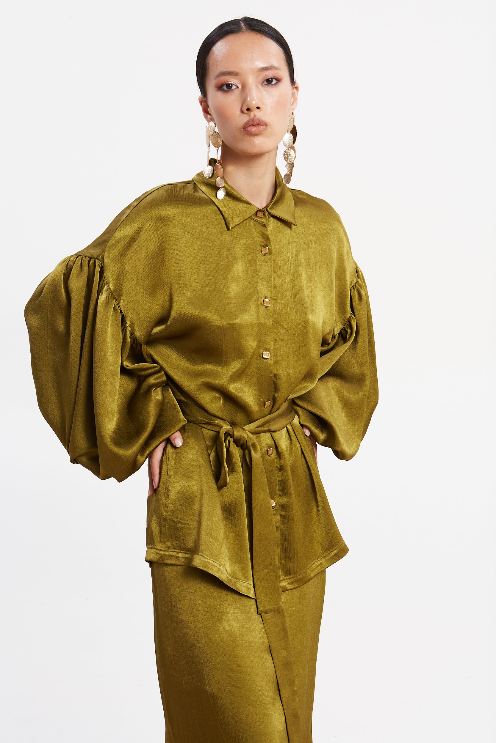 Diana satin olive shirt