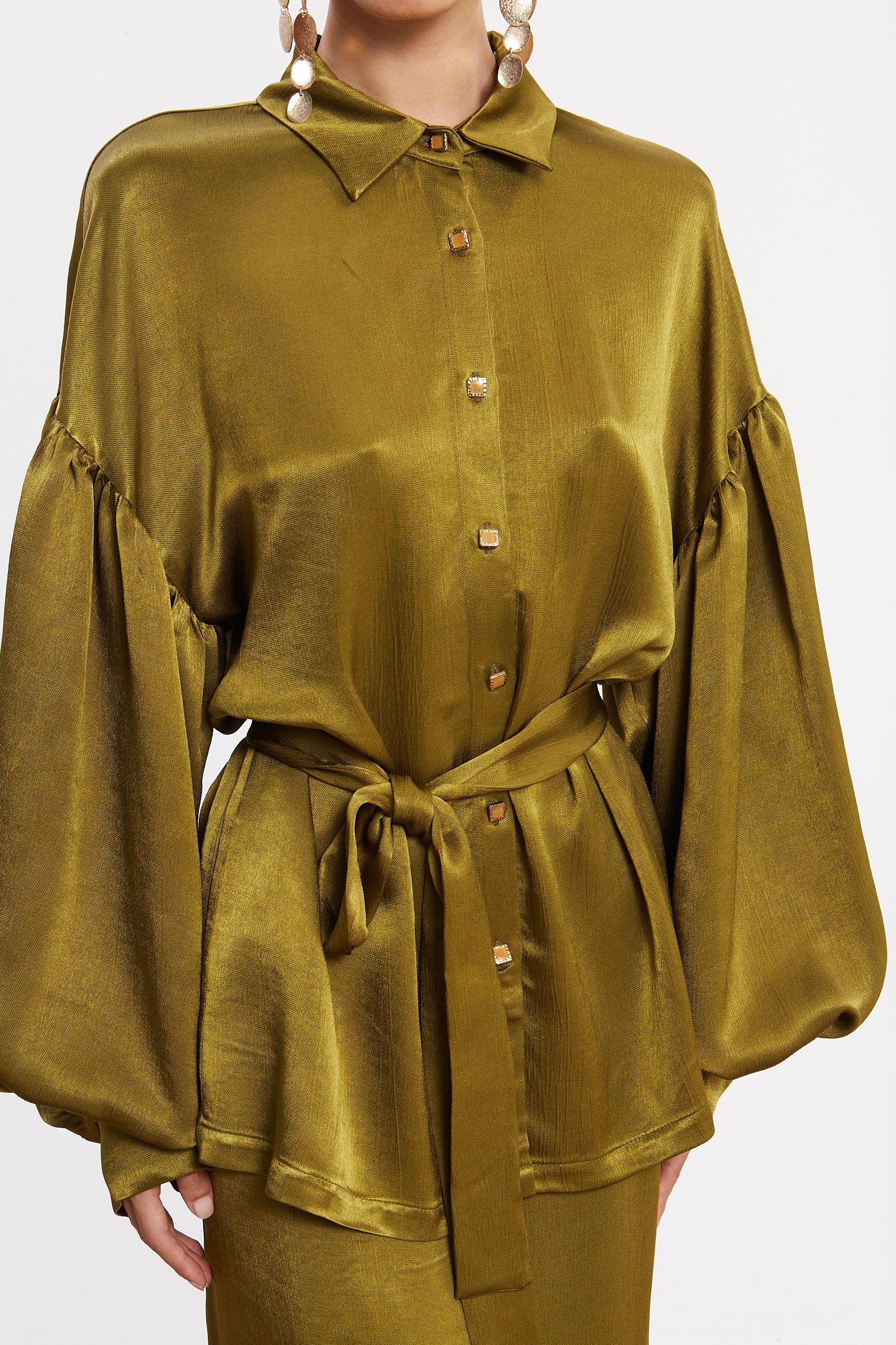 Diana satin olive shirt