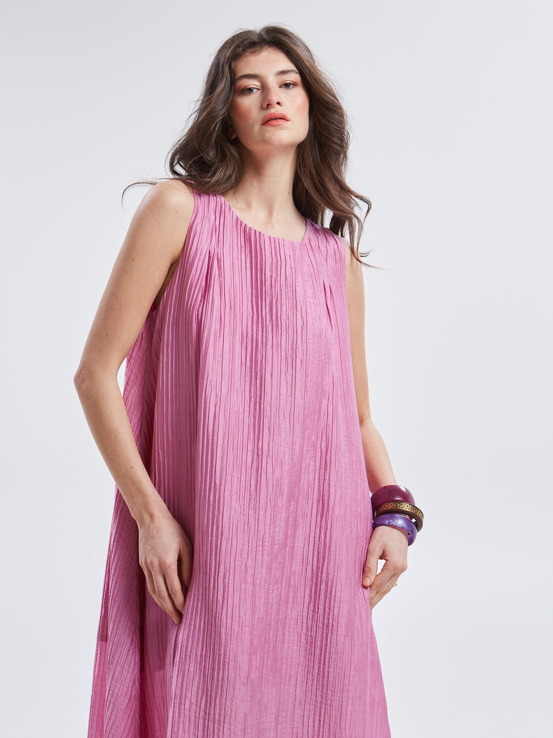Zelia pleated pink dress