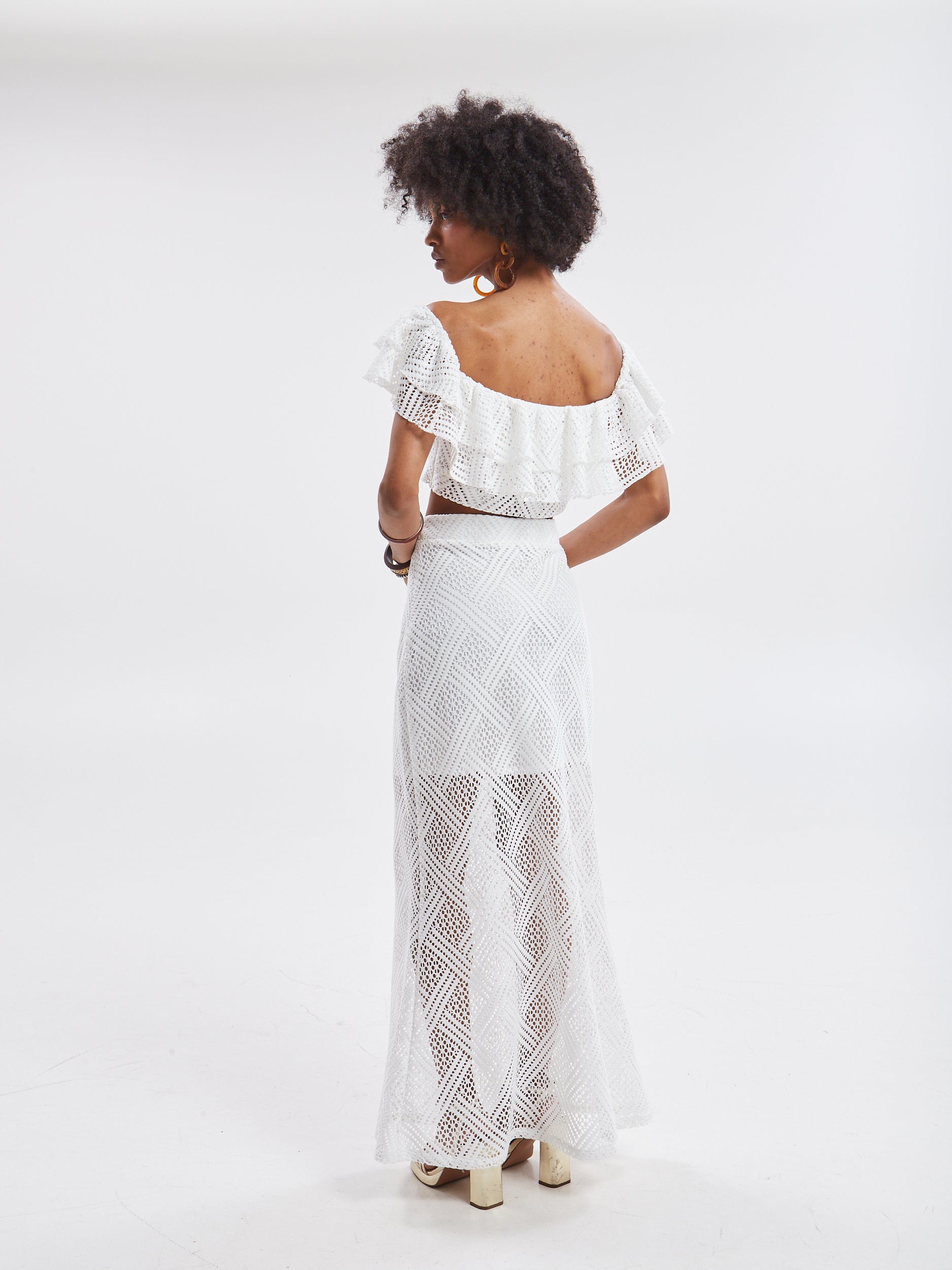 Nora knitted ruffle white top