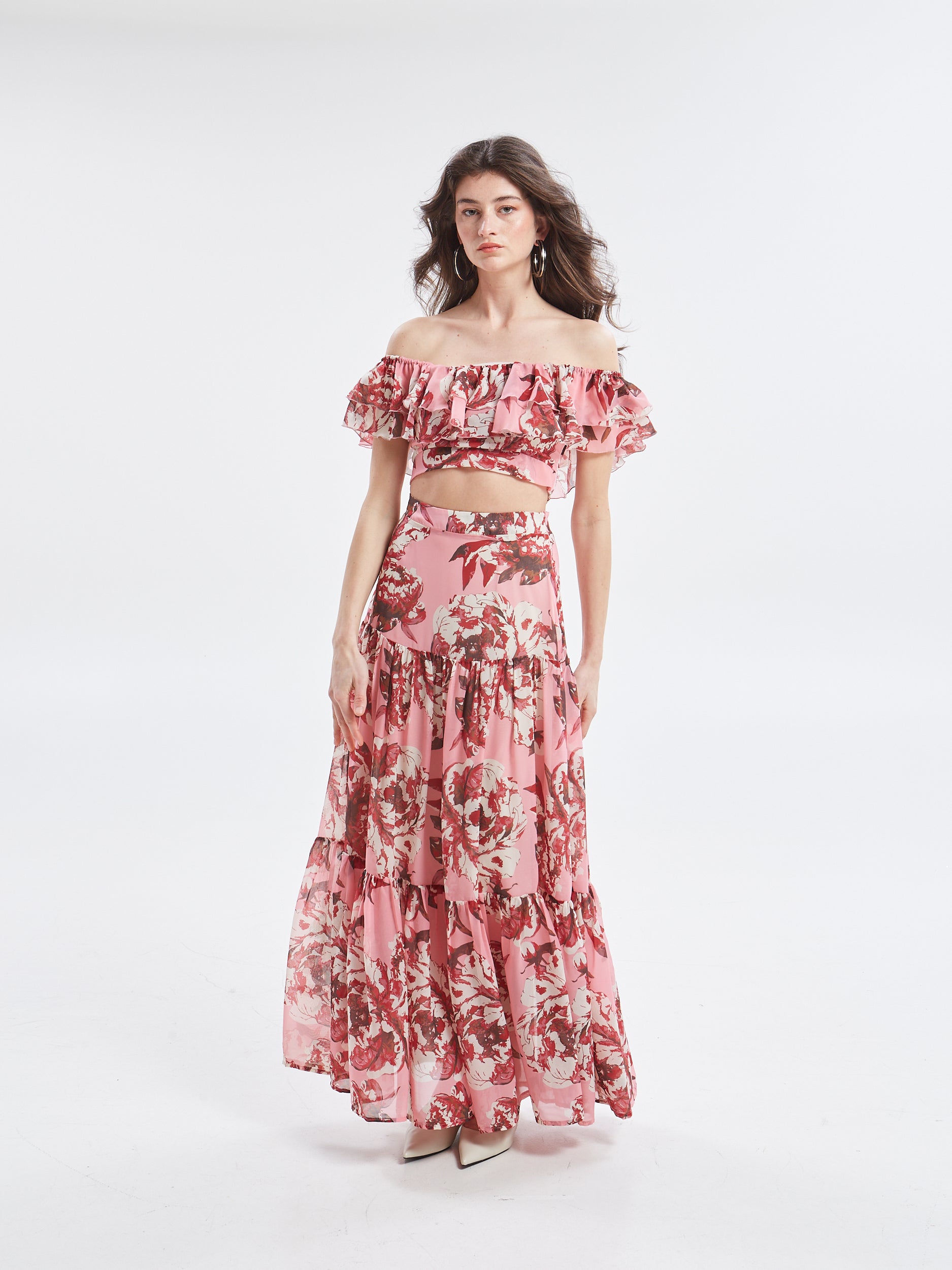 Oriane floral ruffle skirt