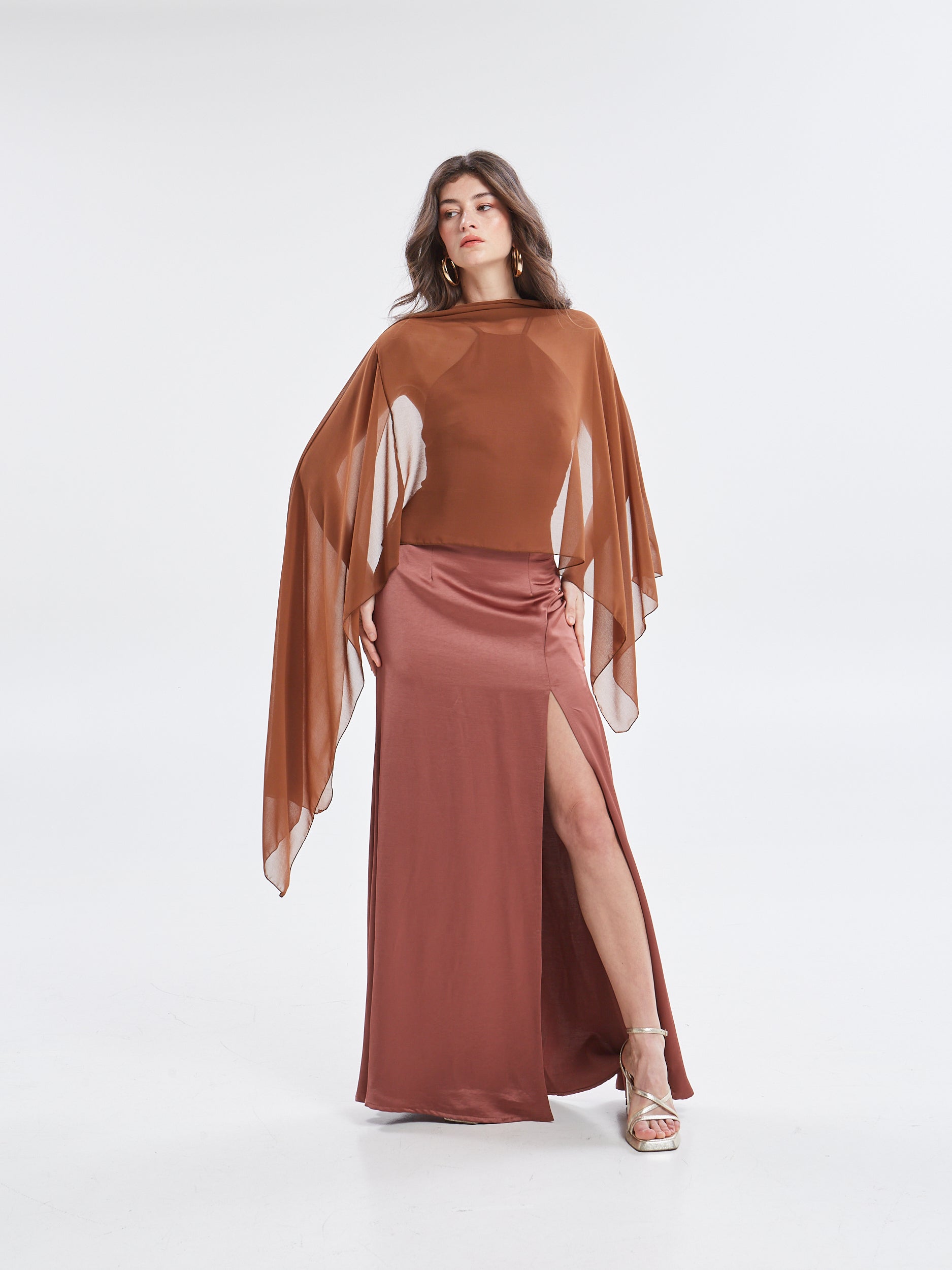 Noelia halterneck satin brown dress