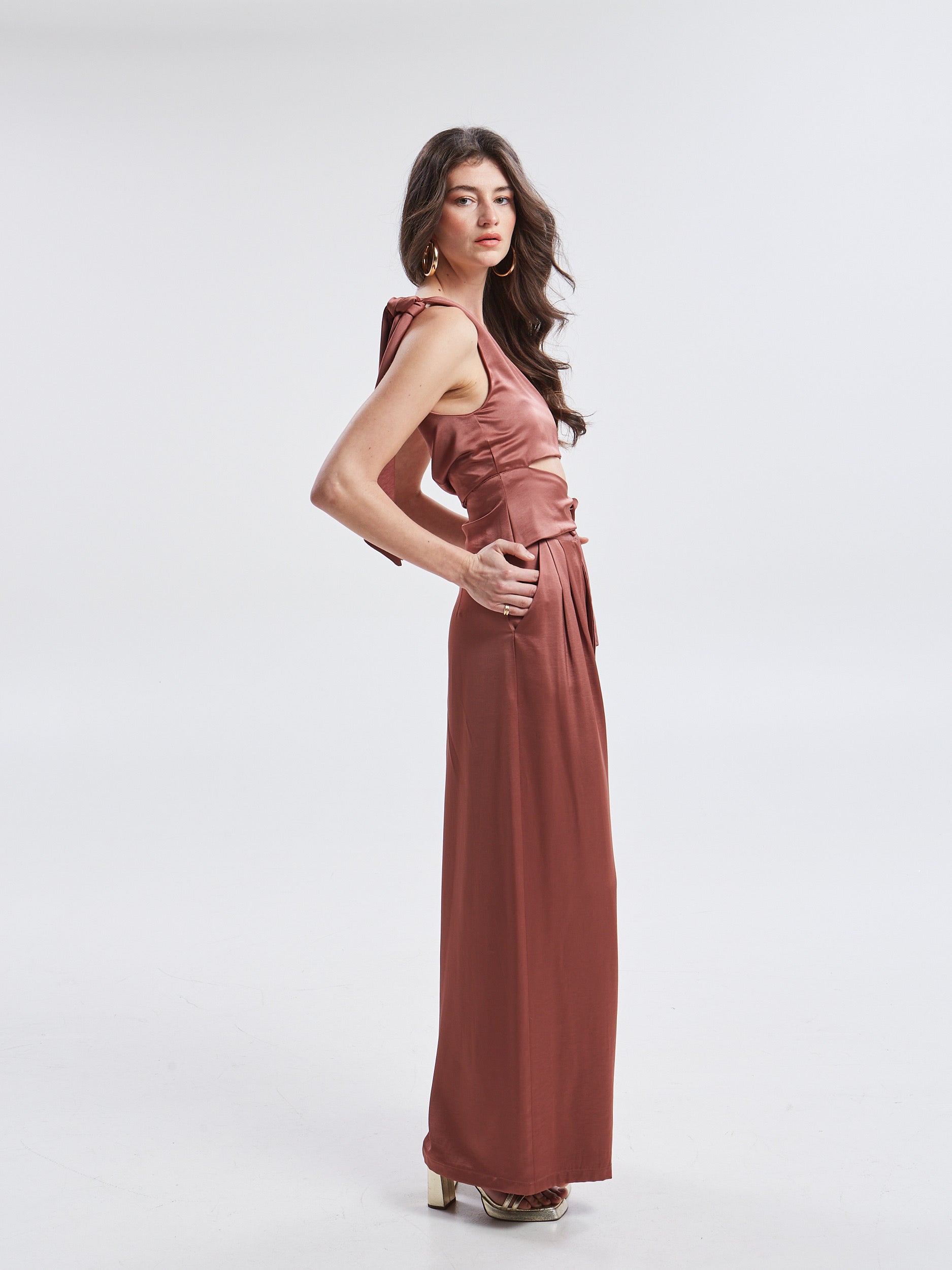 Noelia satin brown pants