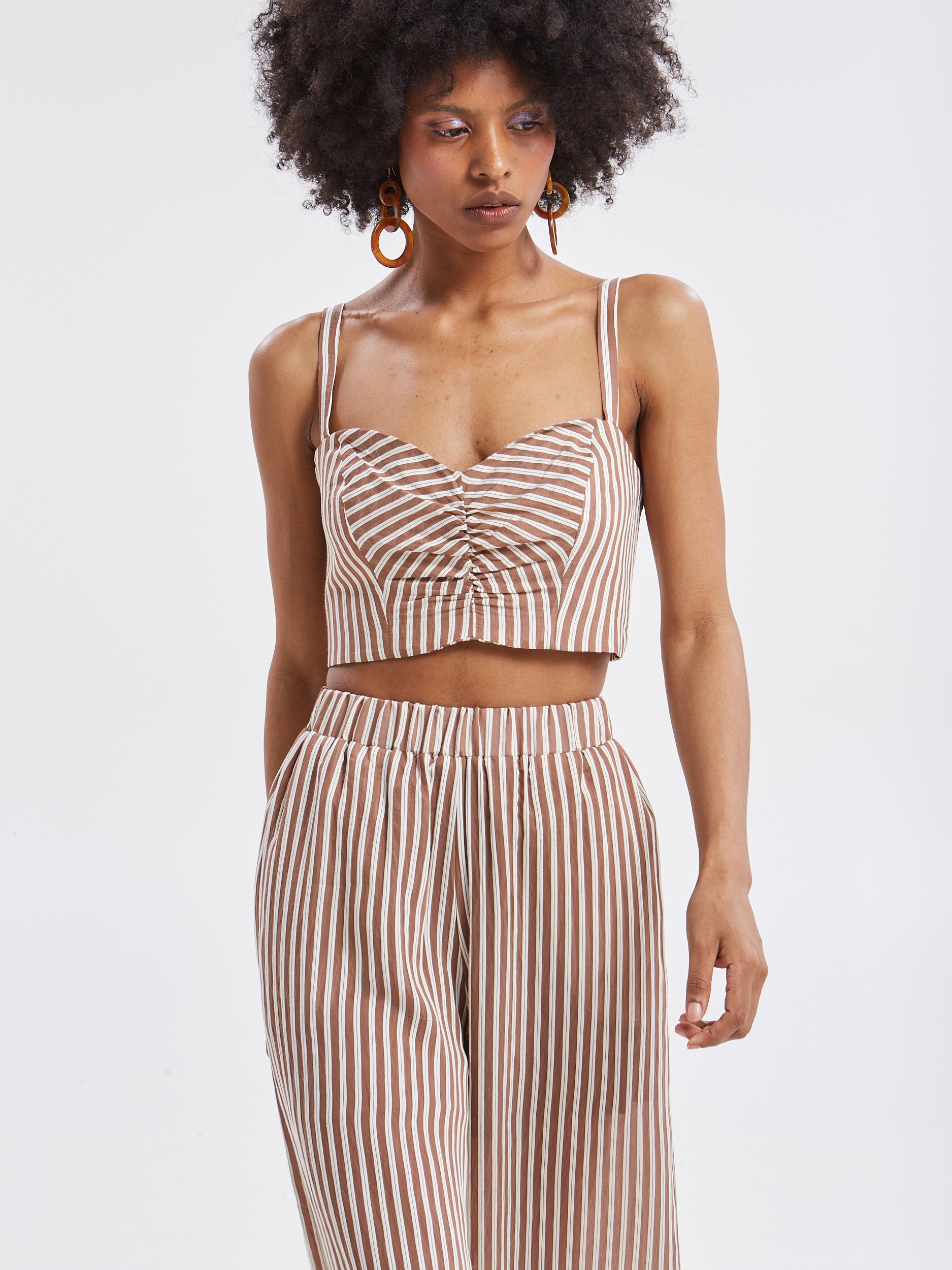 Liora striped brown cropped top