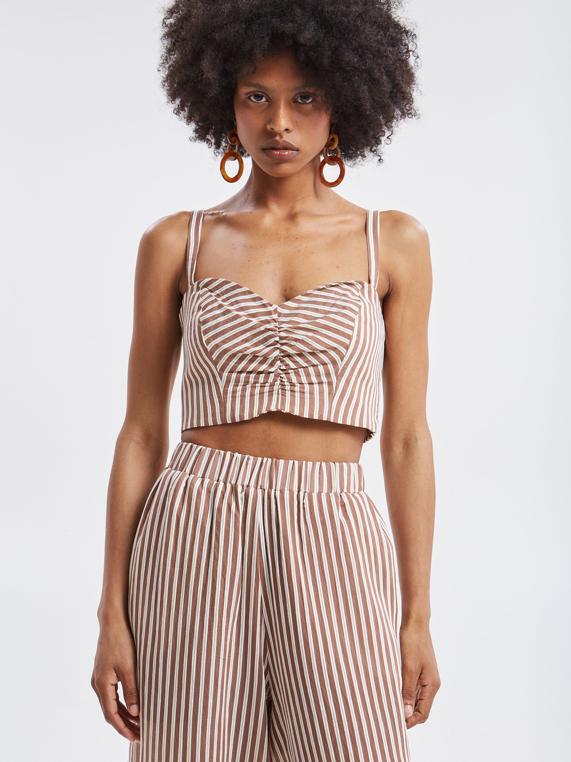 Liora striped brown cropped top