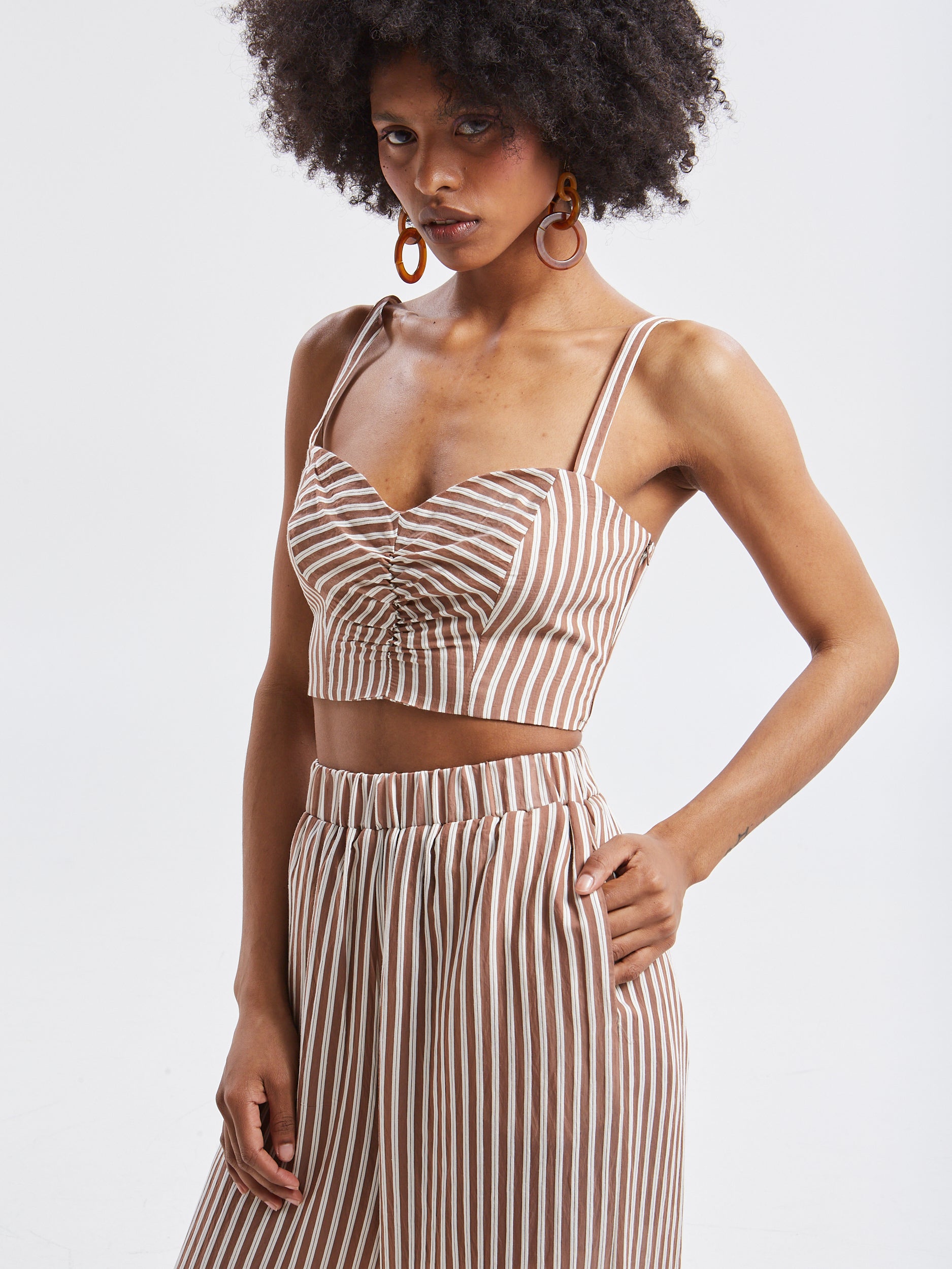 Liora striped brown cropped top