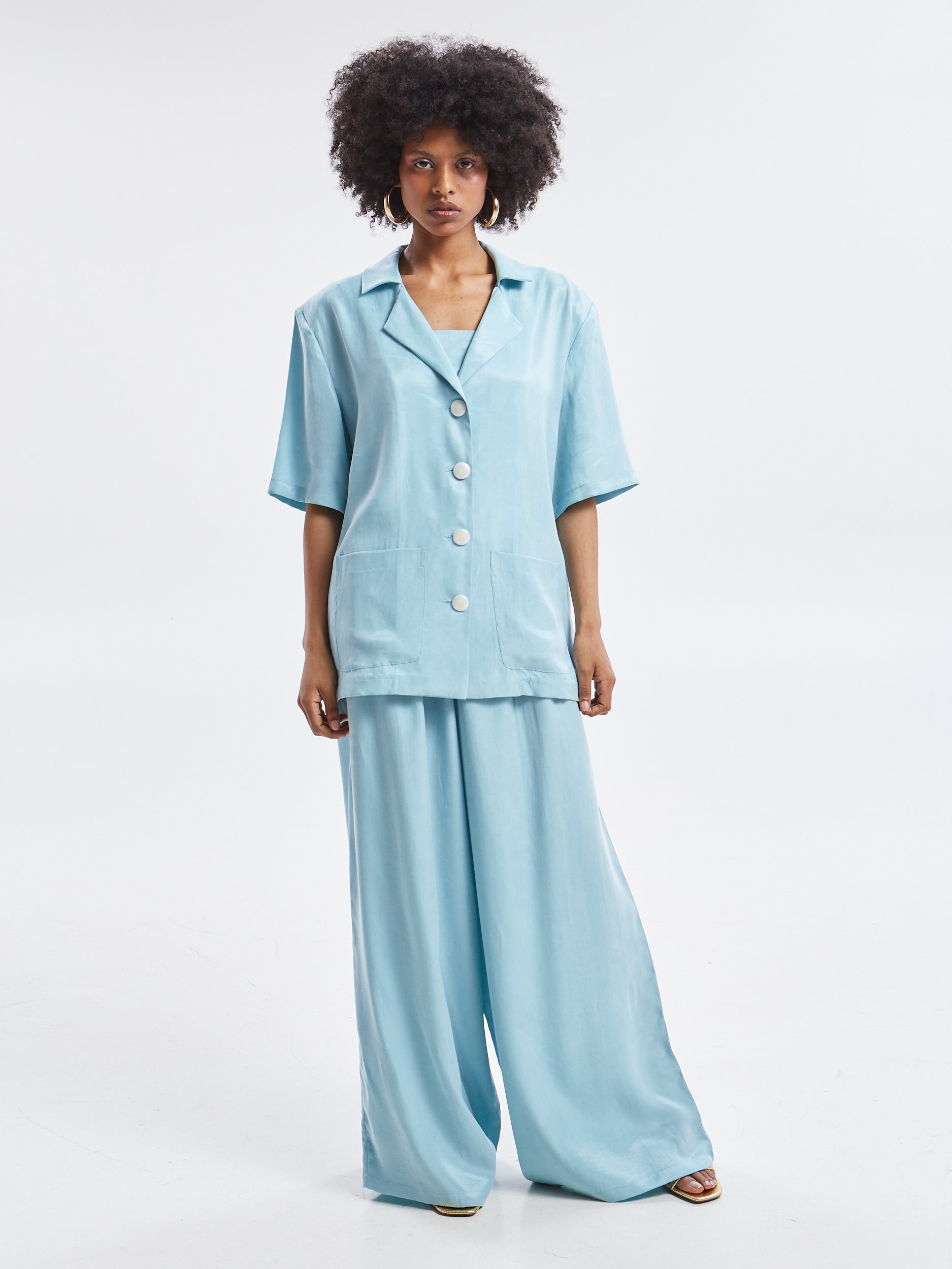 Ilyra lyocell short sleeve azure blazer