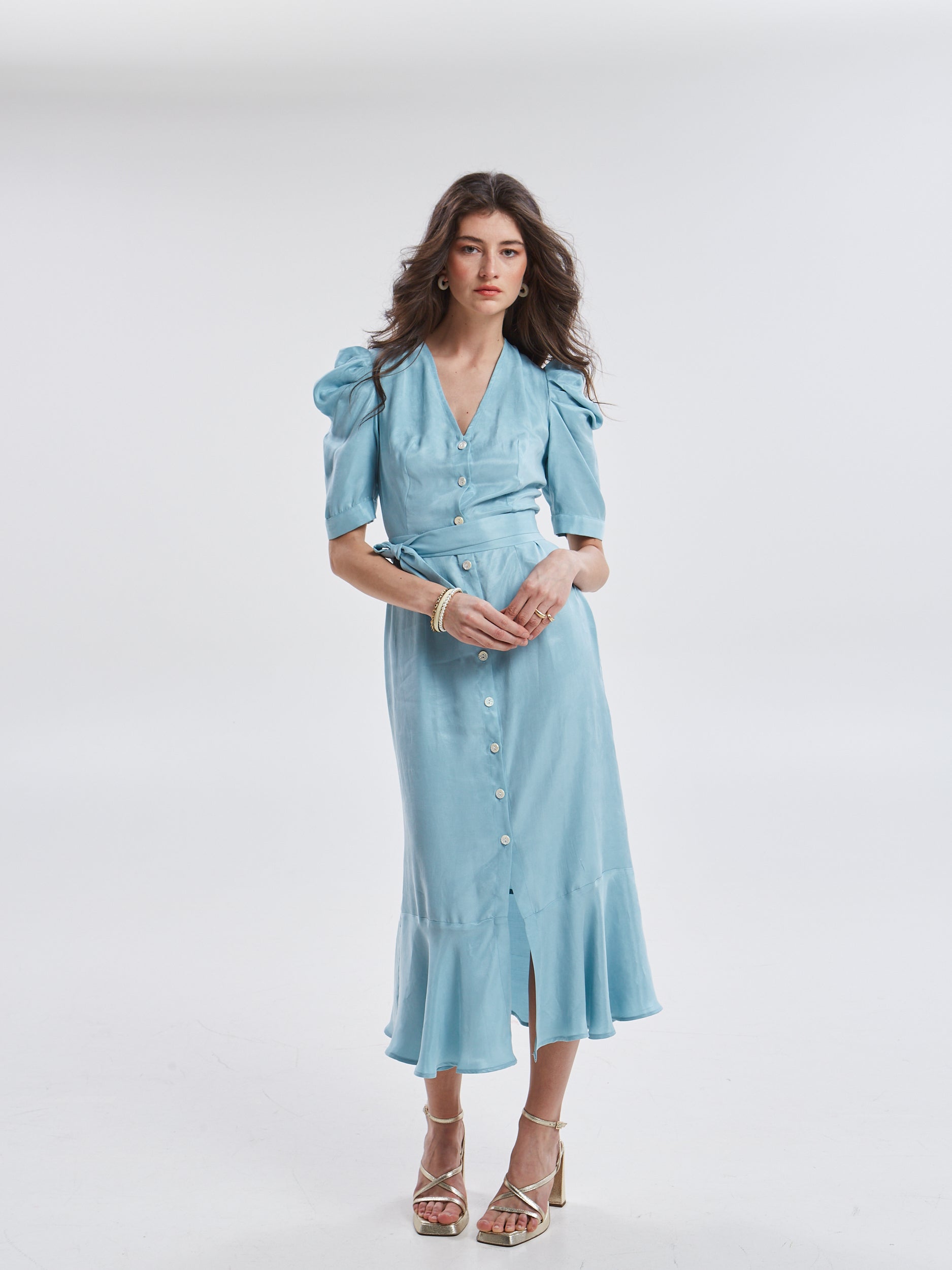 Ilyra lyocell azure button dress