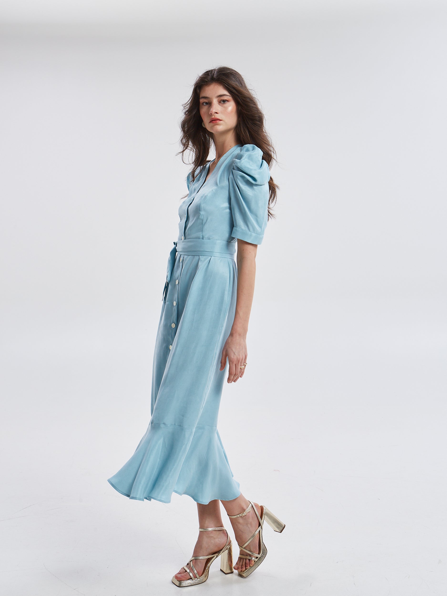 Ilyra lyocell azure button dress