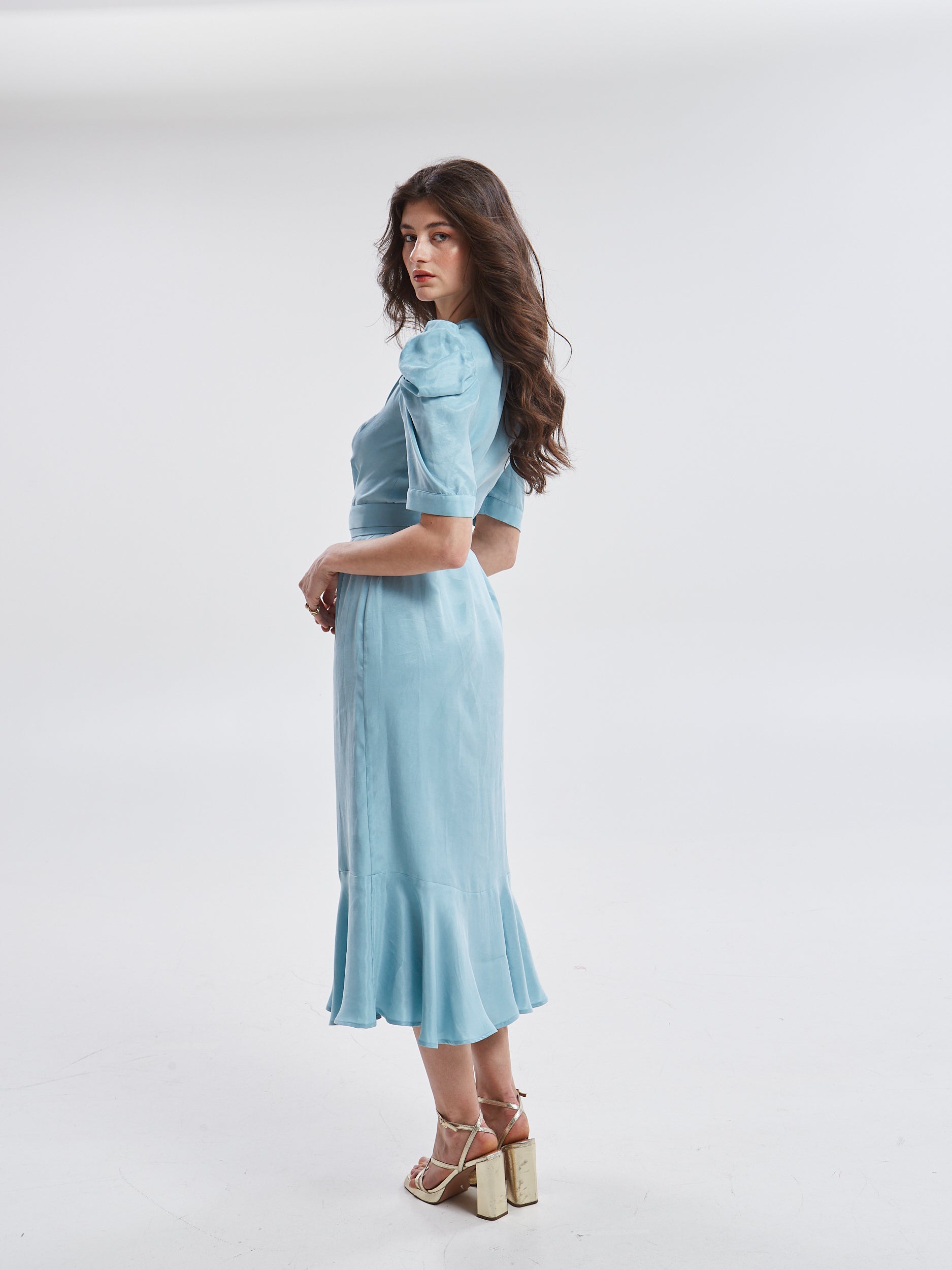 Ilyra lyocell azure button dress