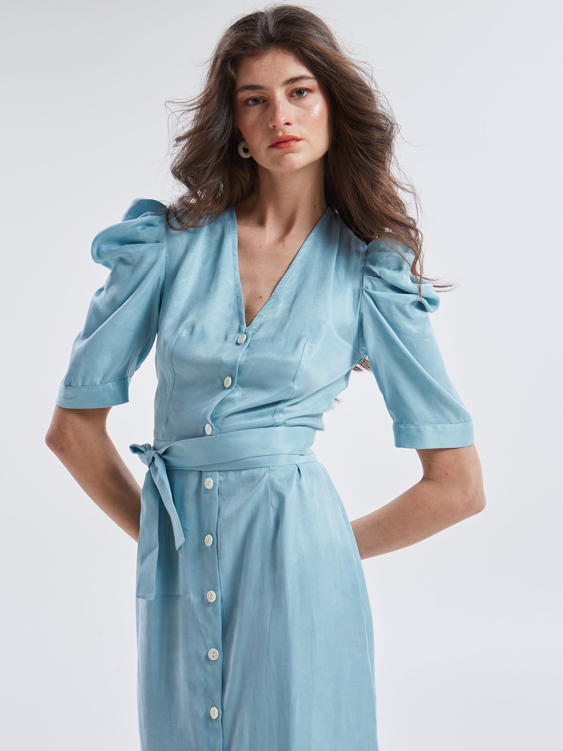 Ilyra lyocell azure button dress