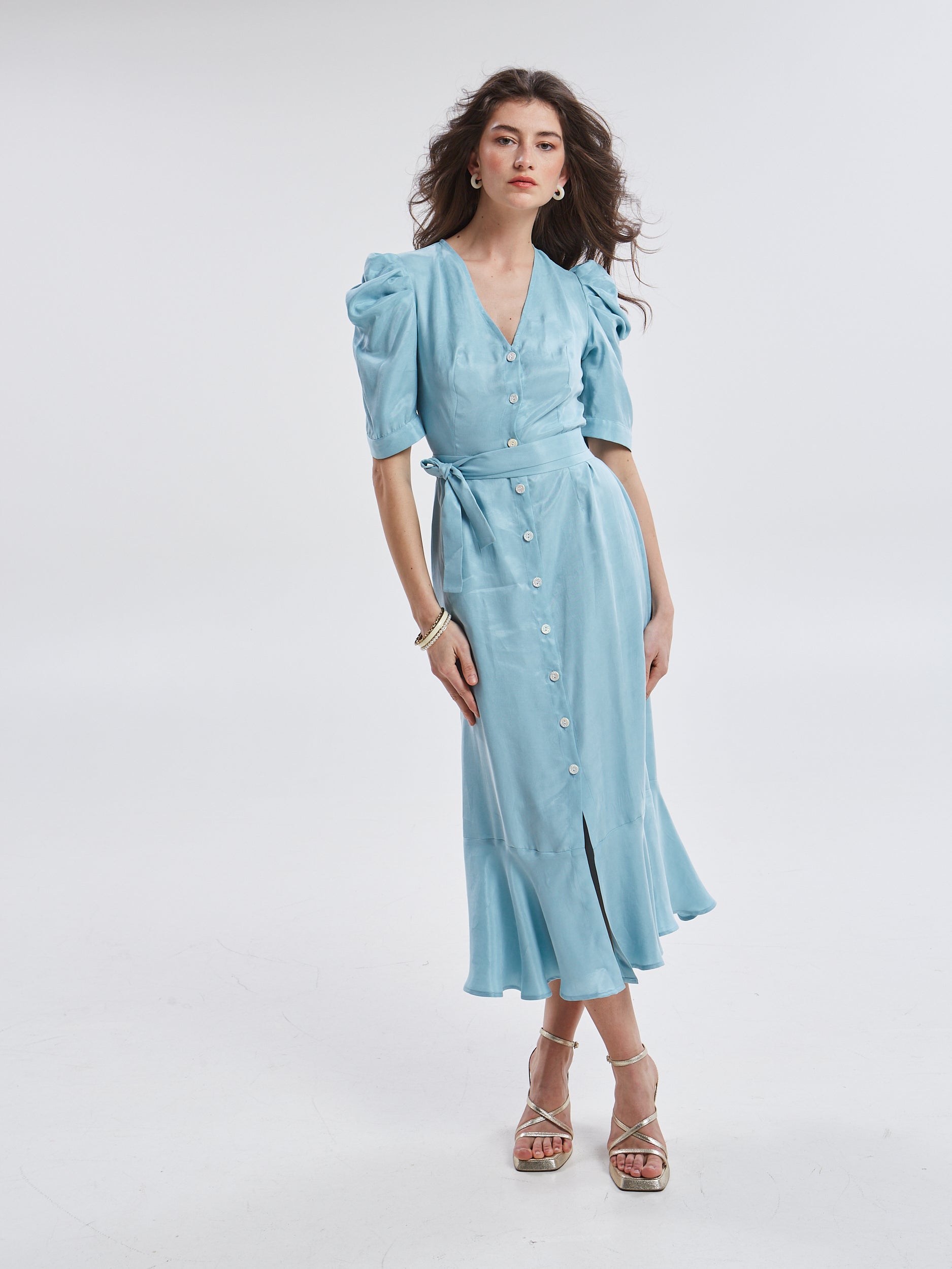 Ilyra lyocell azure button dress