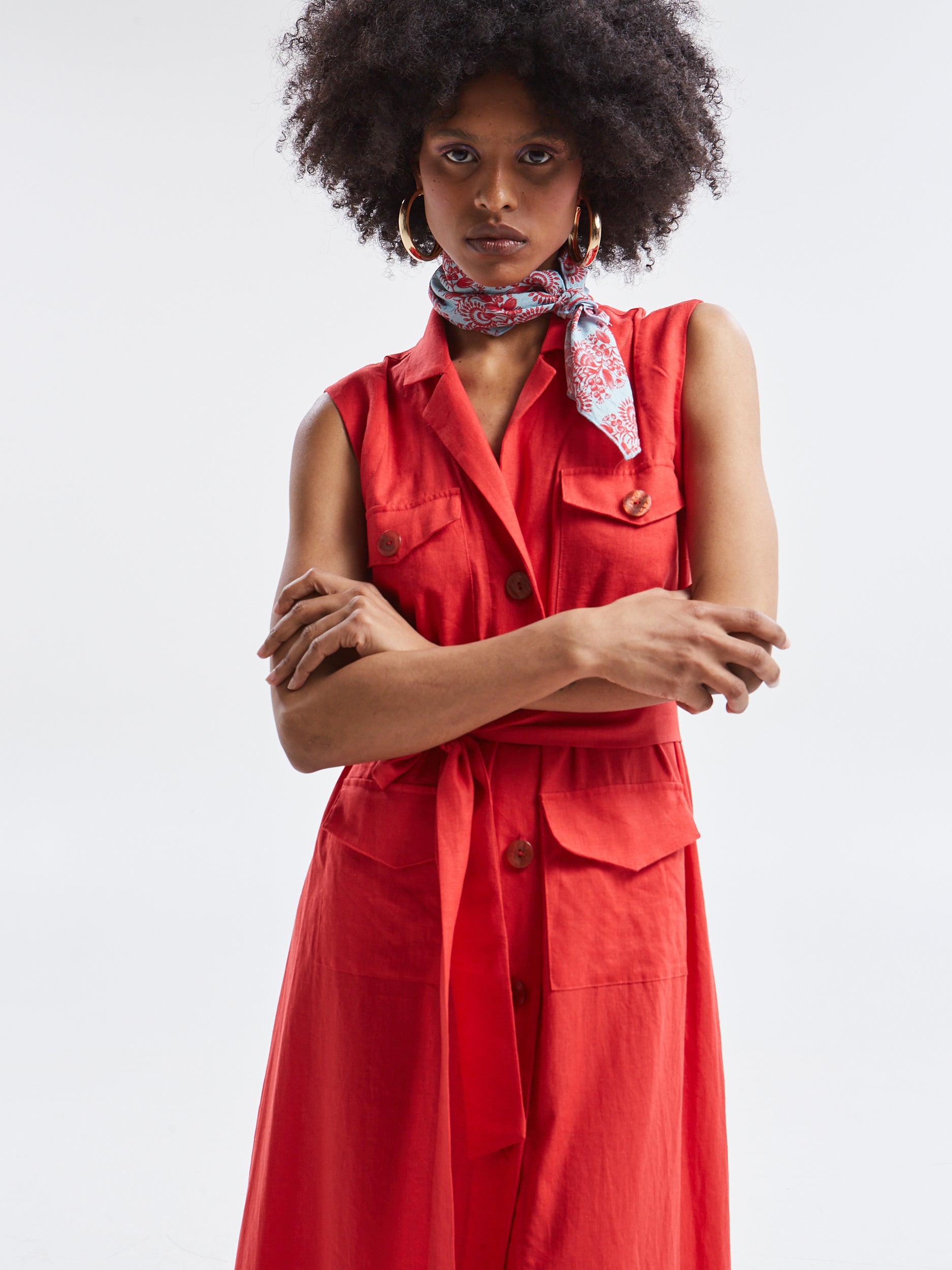 Maribel linen red shirtdress