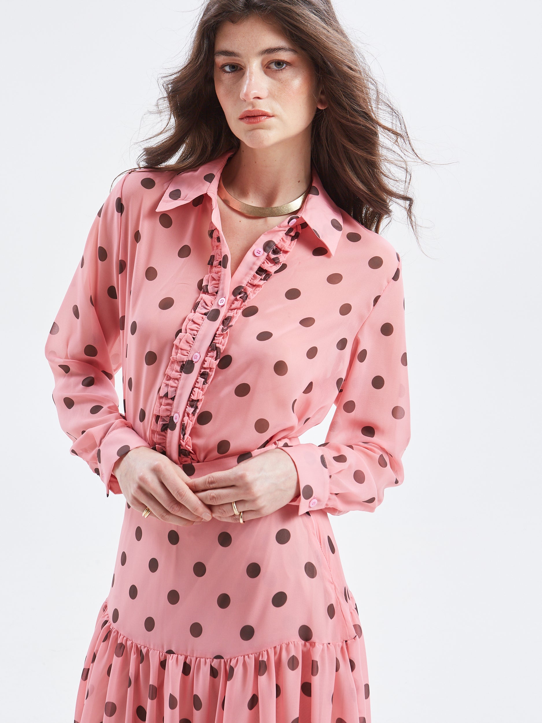 Aelia polka dot ruffle shirt