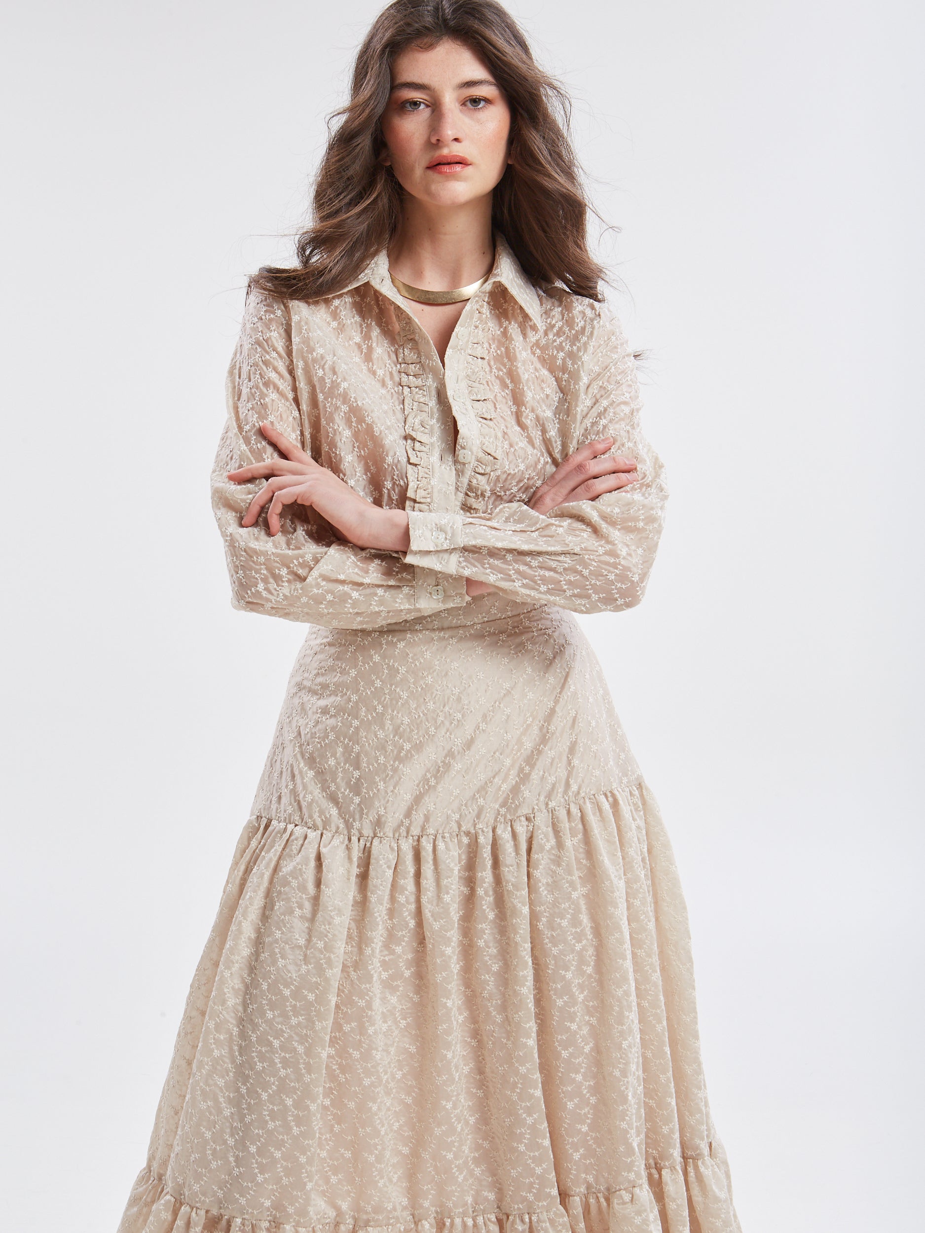 Kaira embroidered ruffle shirt