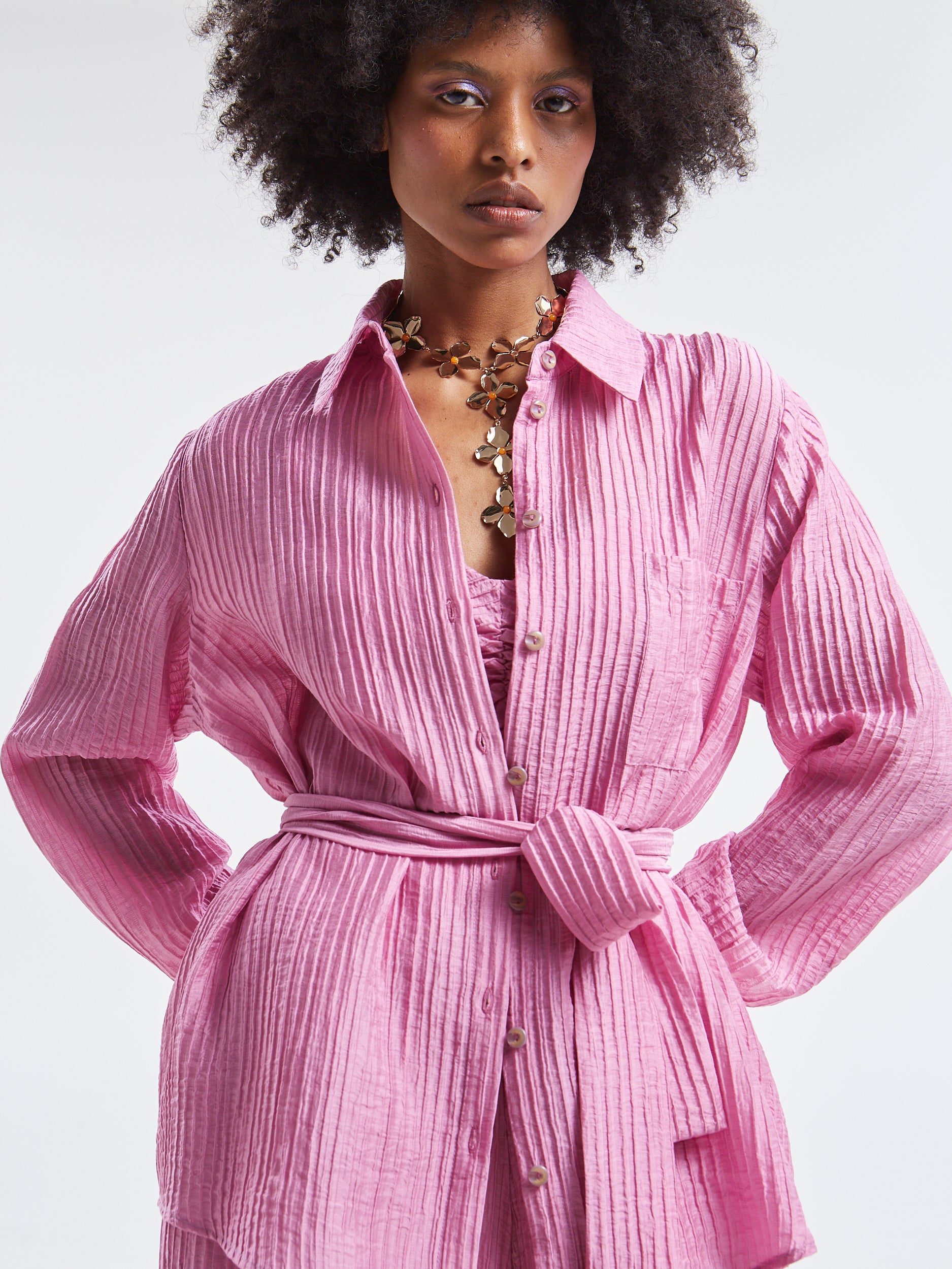 Zelia pleated pink shirt