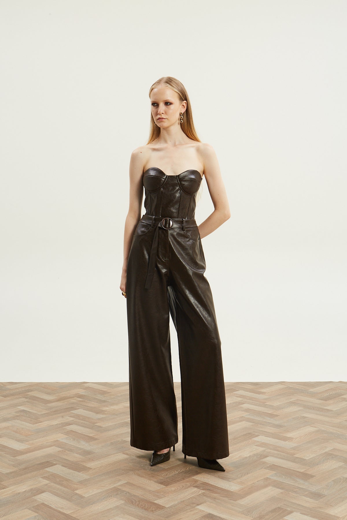 Livia eco leather brown pants