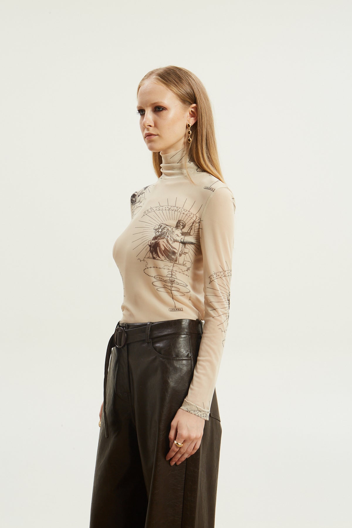 Ananke turtleneck mesh ecru top
