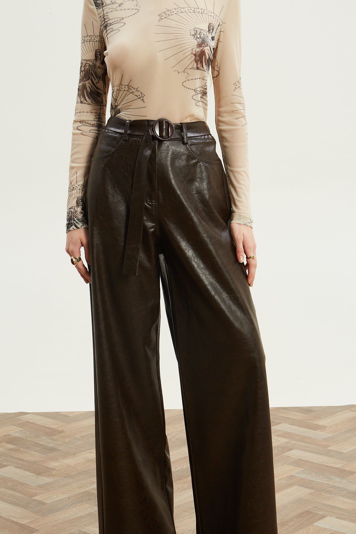 Ananke turtleneck mesh ecru top