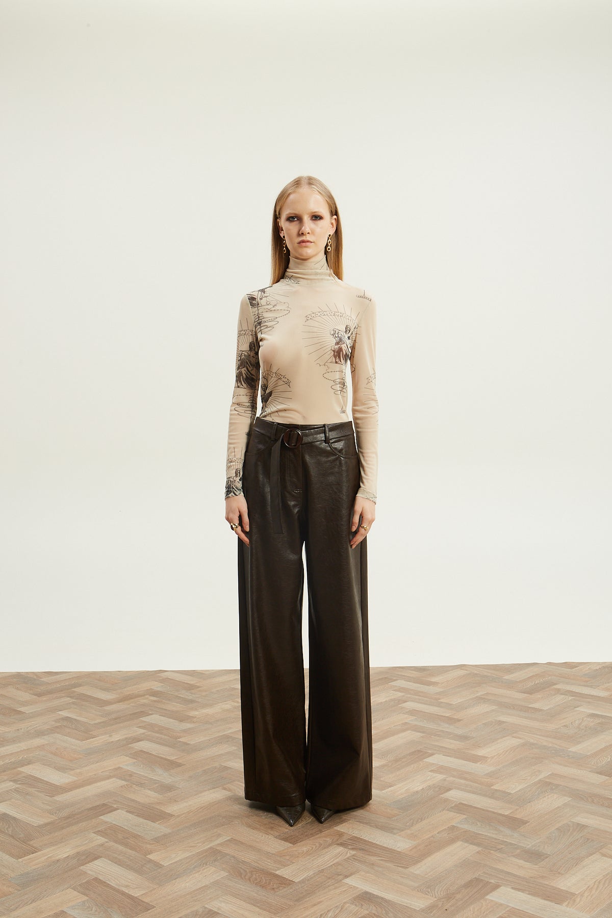 Ananke turtleneck mesh ecru top