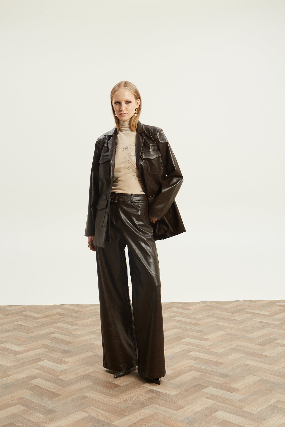Ananke turtleneck mesh ecru top
