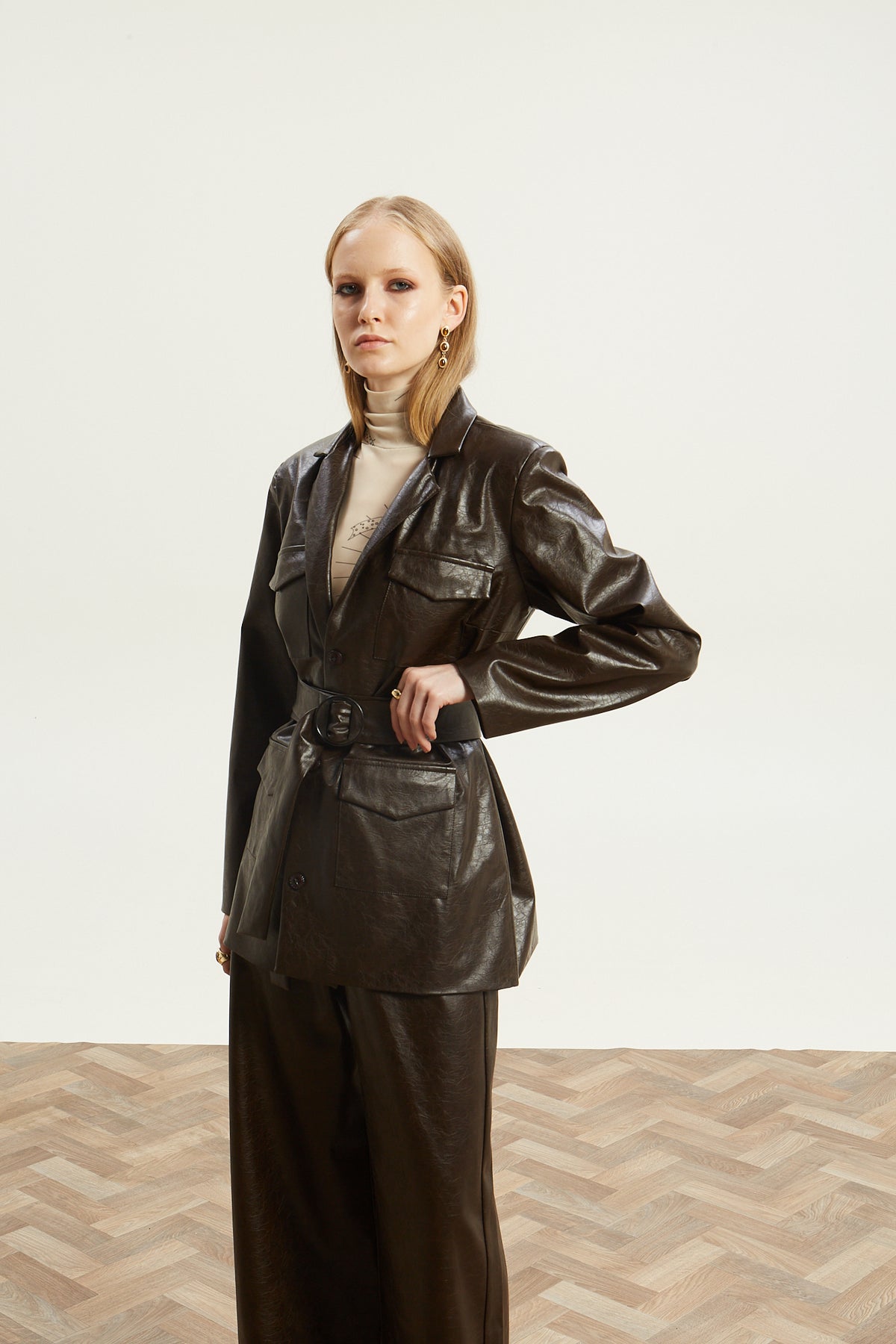Livia eco leather brown blazer