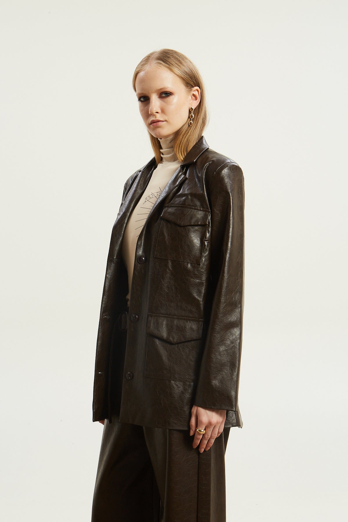 Livia eco leather brown blazer