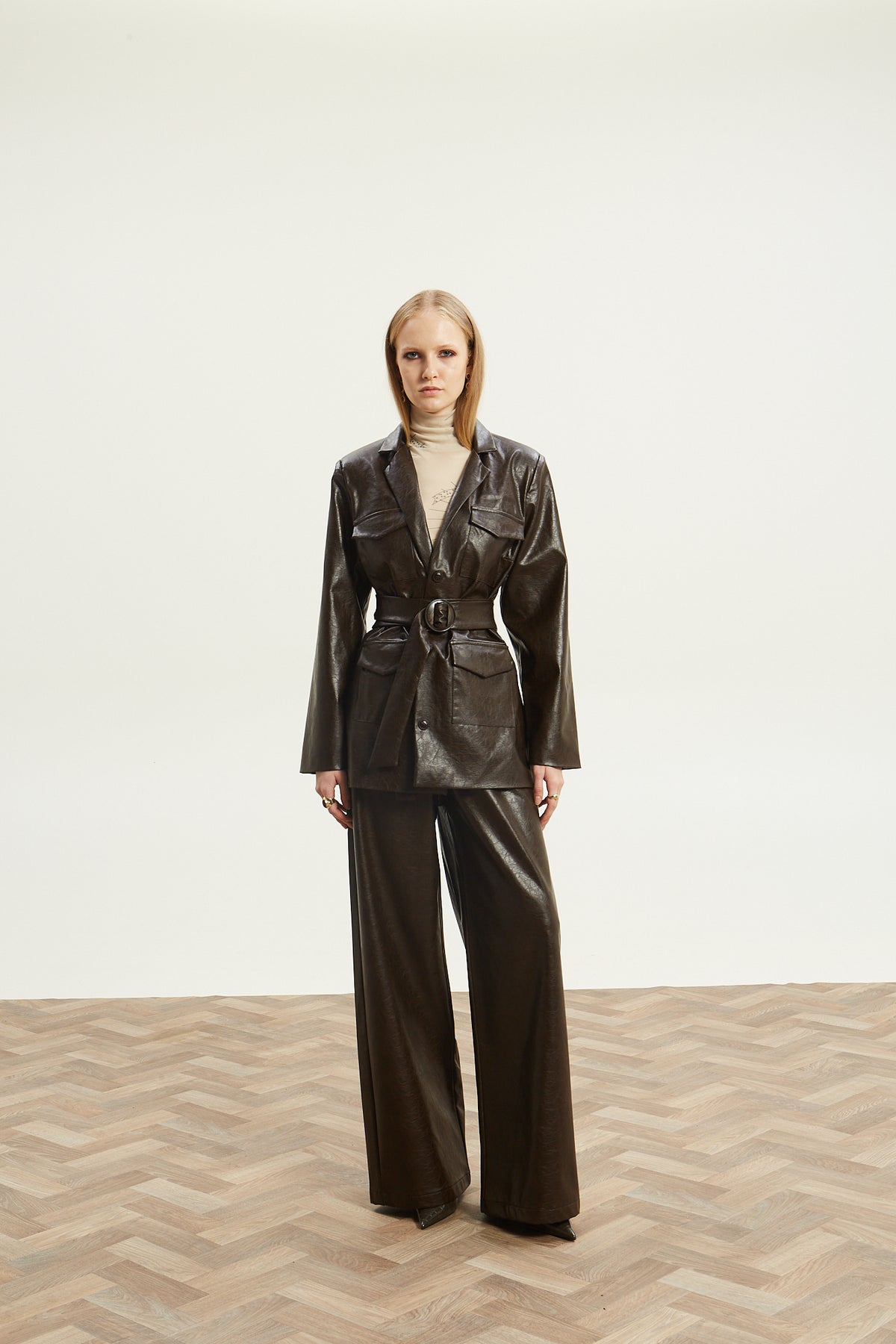 Livia eco leather brown blazer