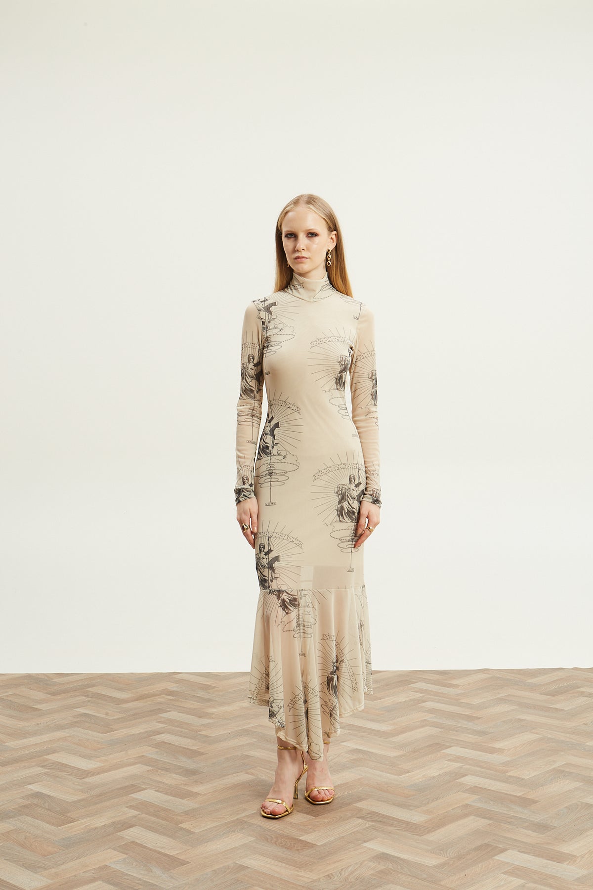 Ananke turtleneck mesh ecru dress