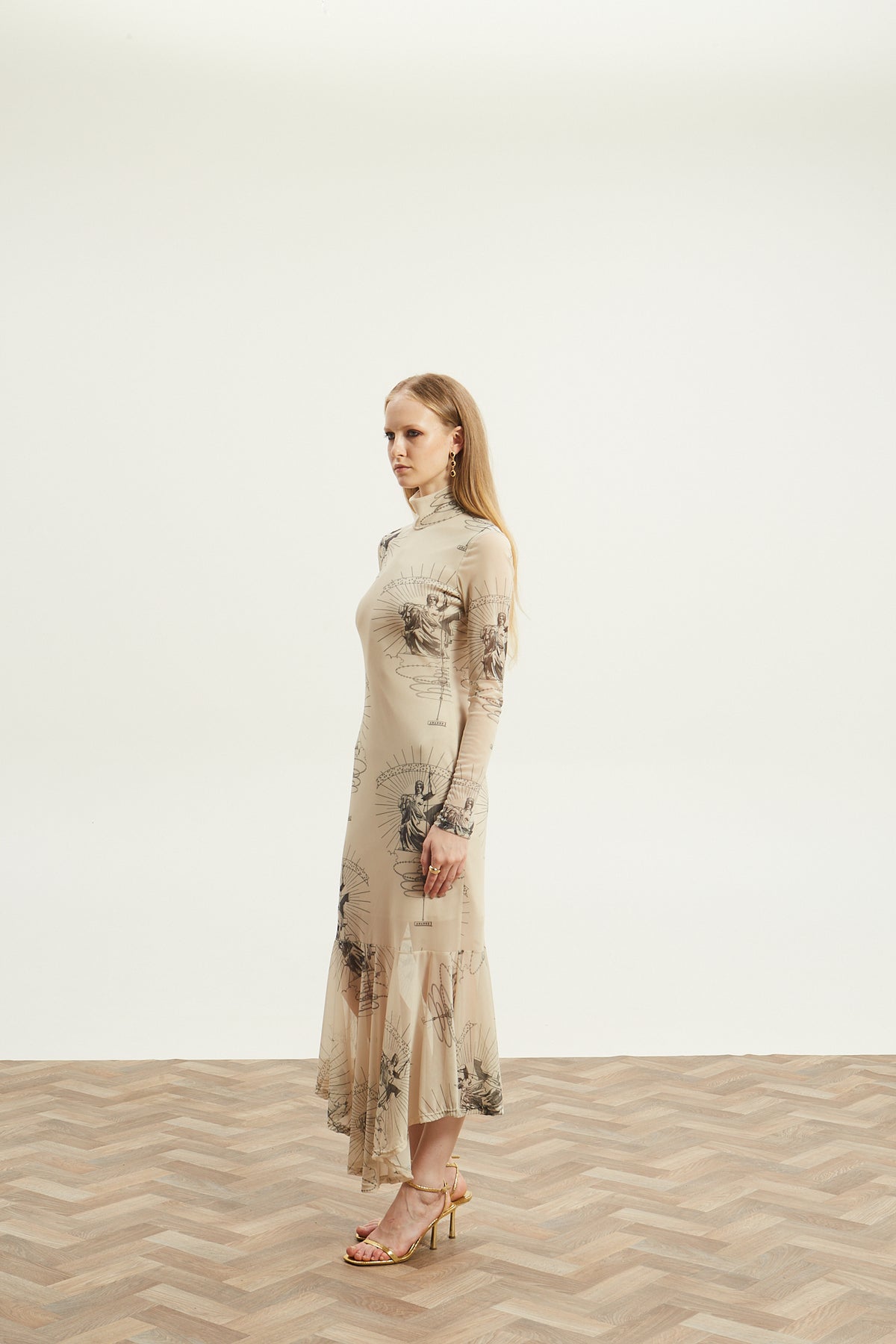Ananke turtleneck mesh ecru dress