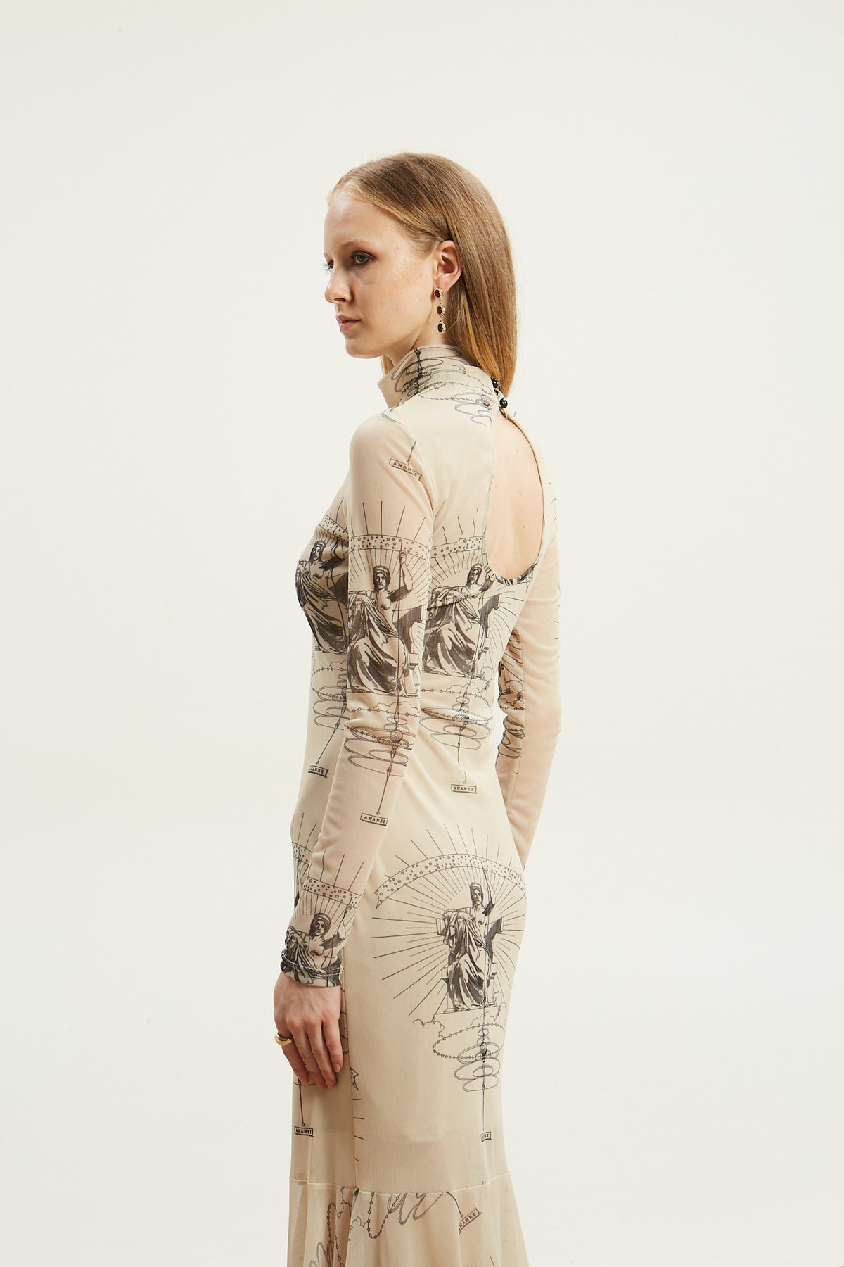 Ananke turtleneck mesh ecru dress