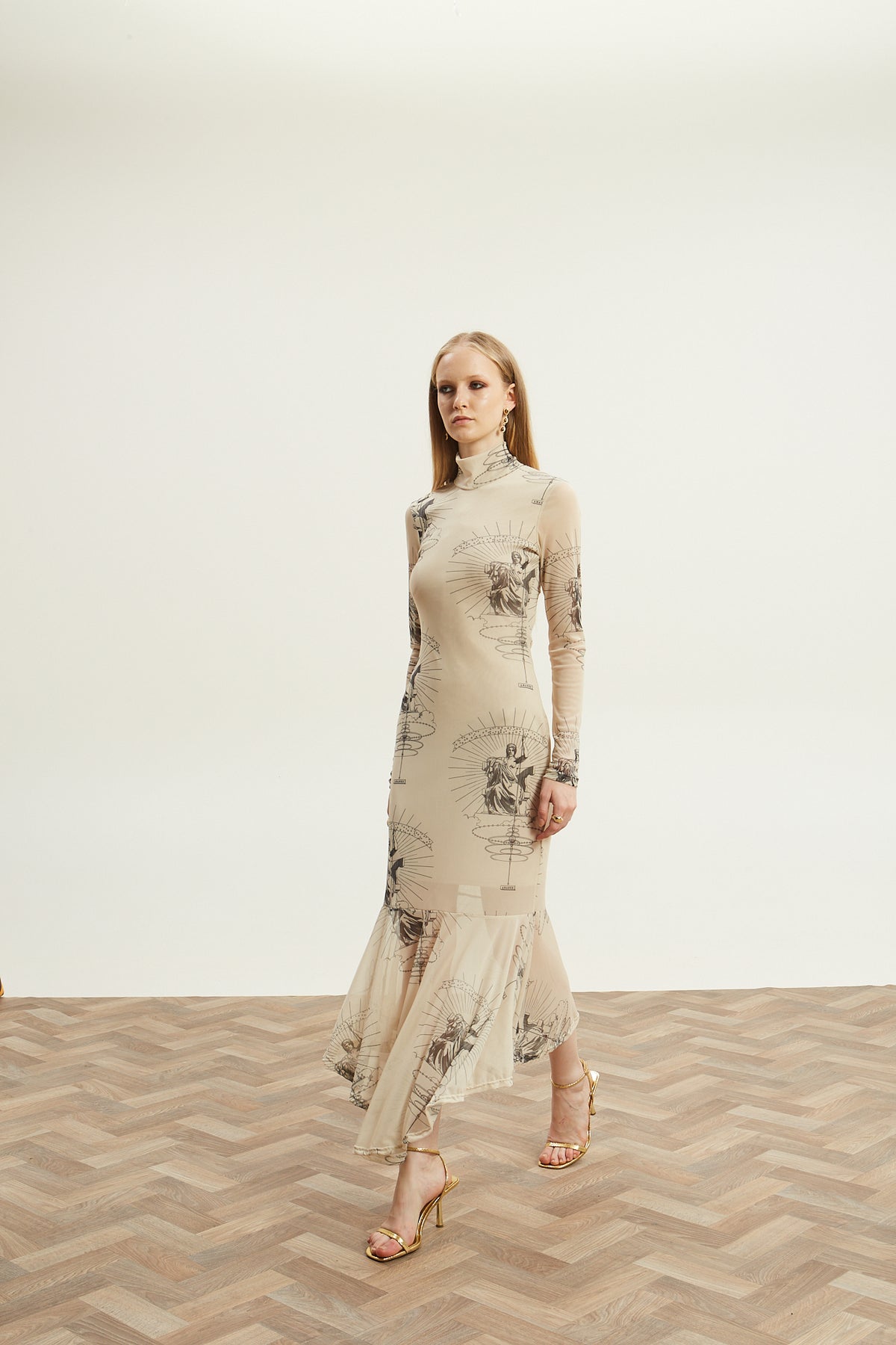 Ananke turtleneck mesh ecru dress