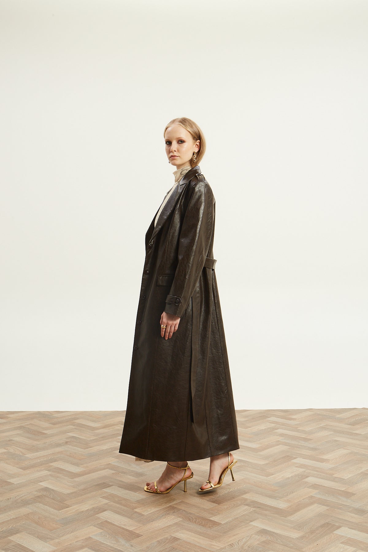 Livia eco leather brown trench coat