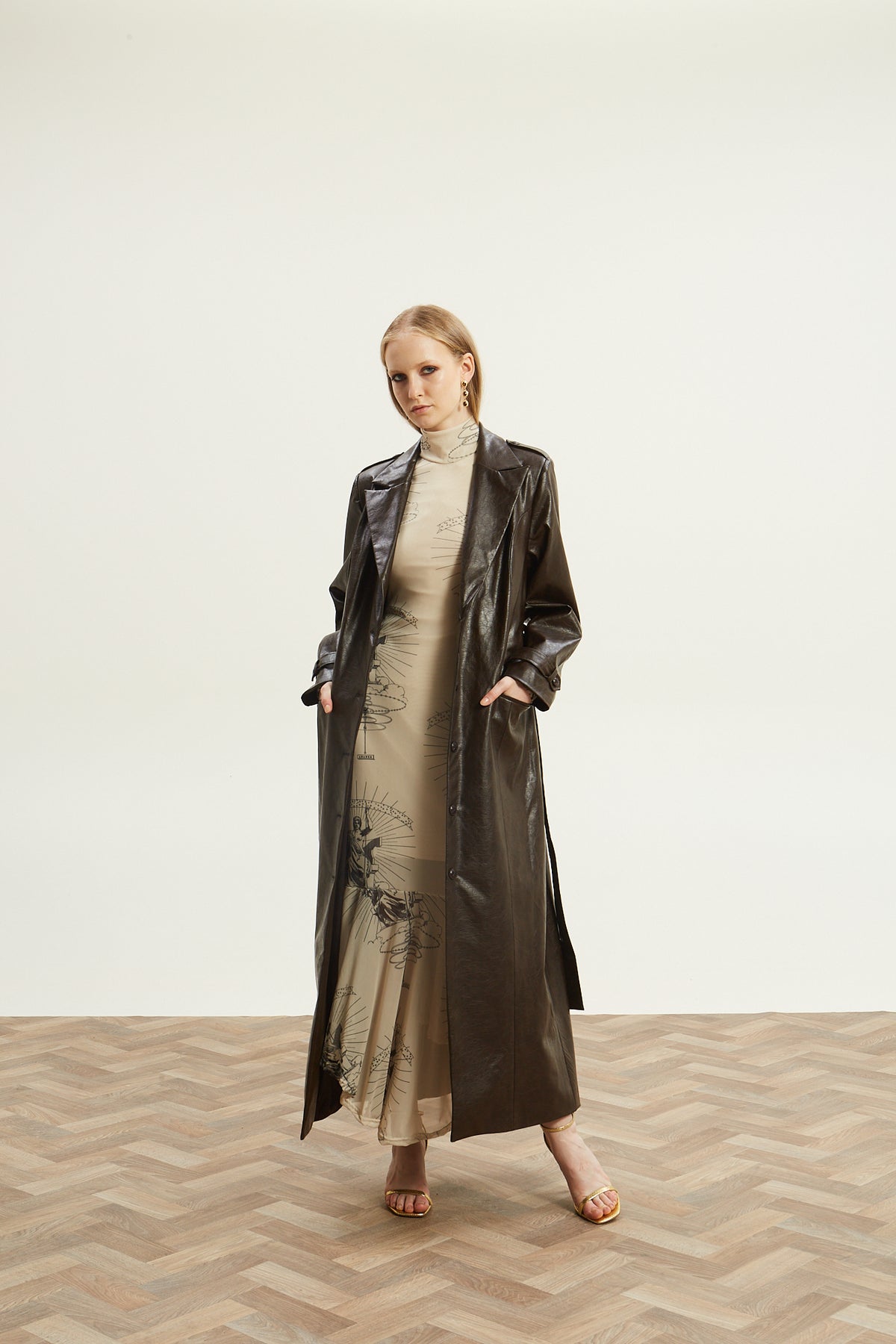 Livia eco leather brown trench coat