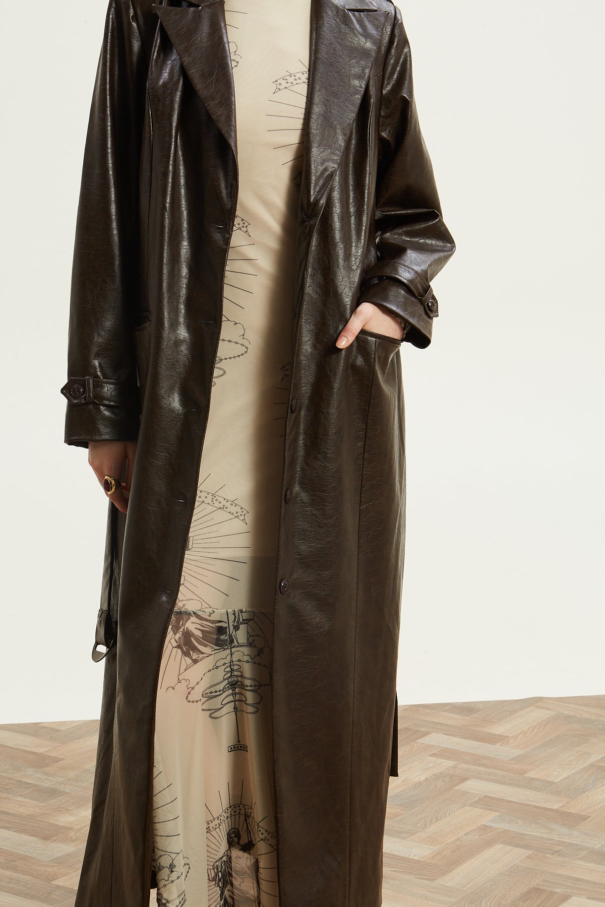 Livia eco leather brown trench coat