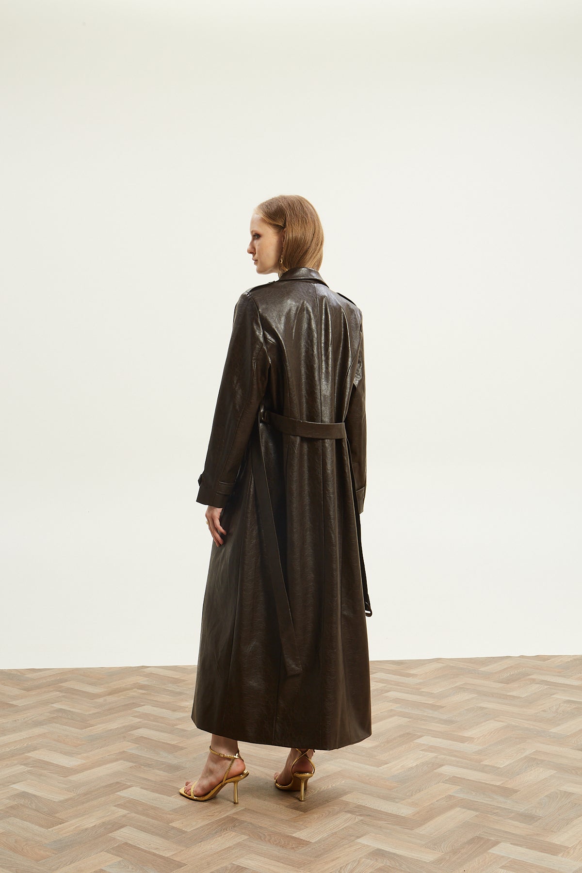 Livia eco leather brown trench coat