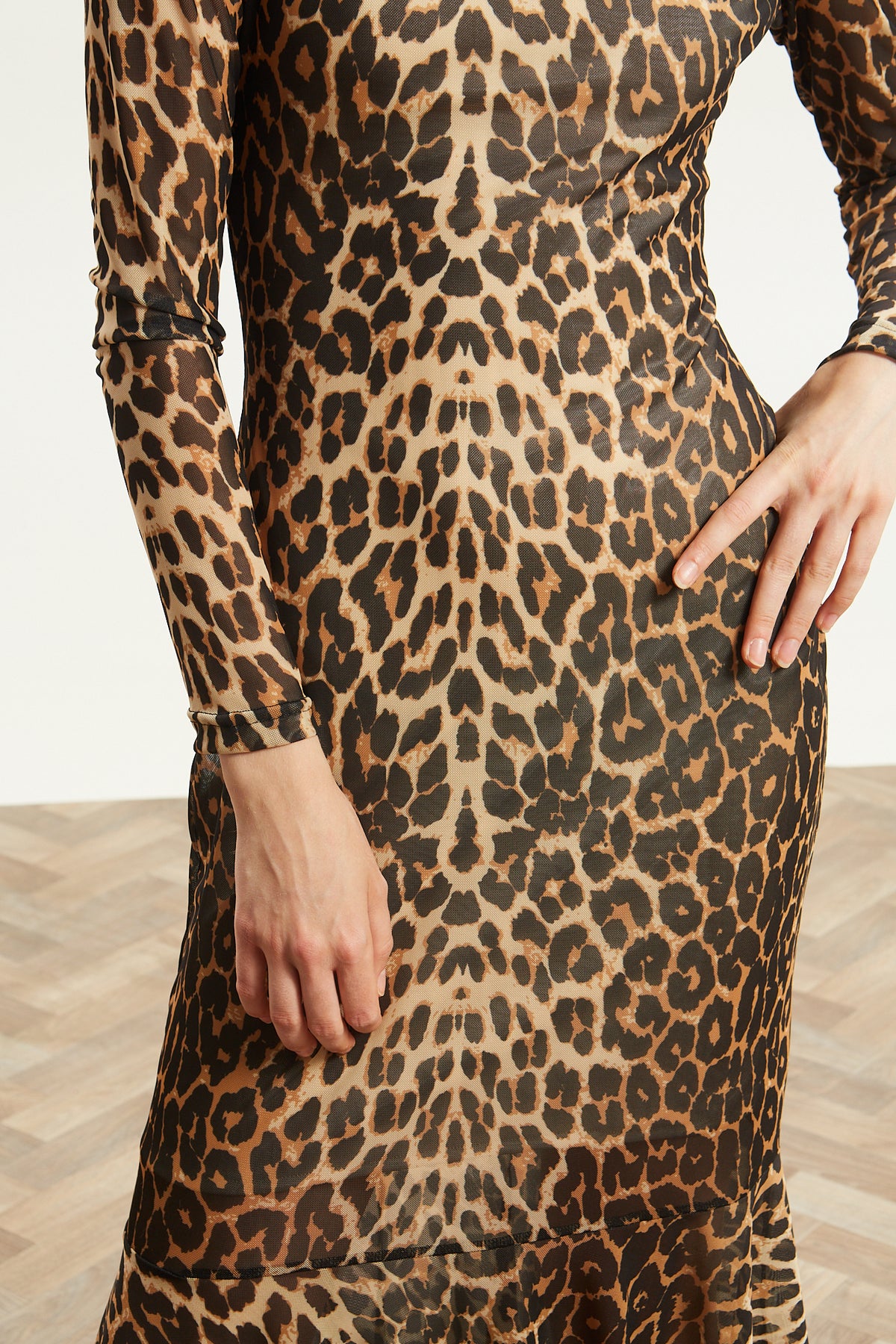 Victoria turtleneck mesh leopard dress