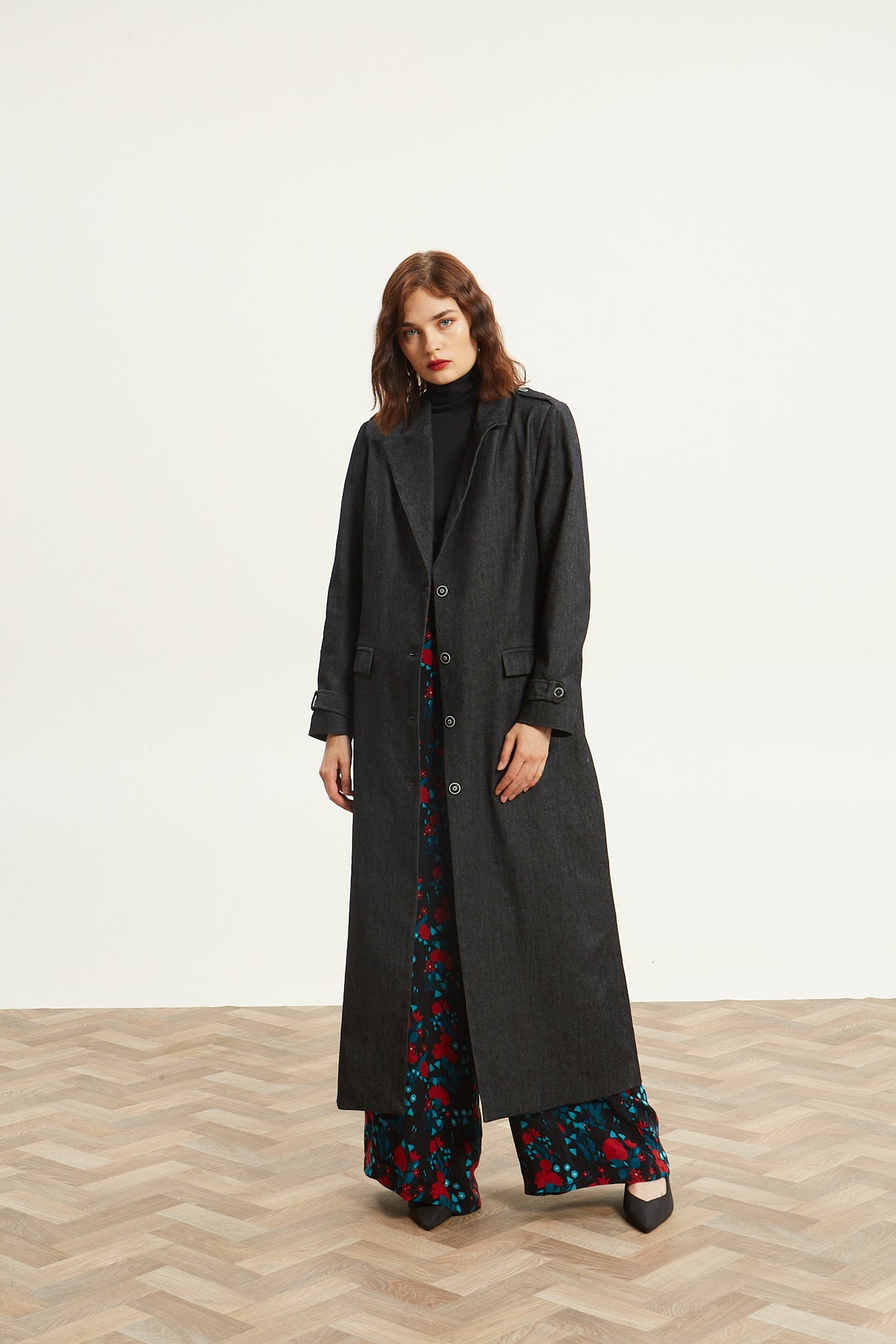 Kali denim black trench coat