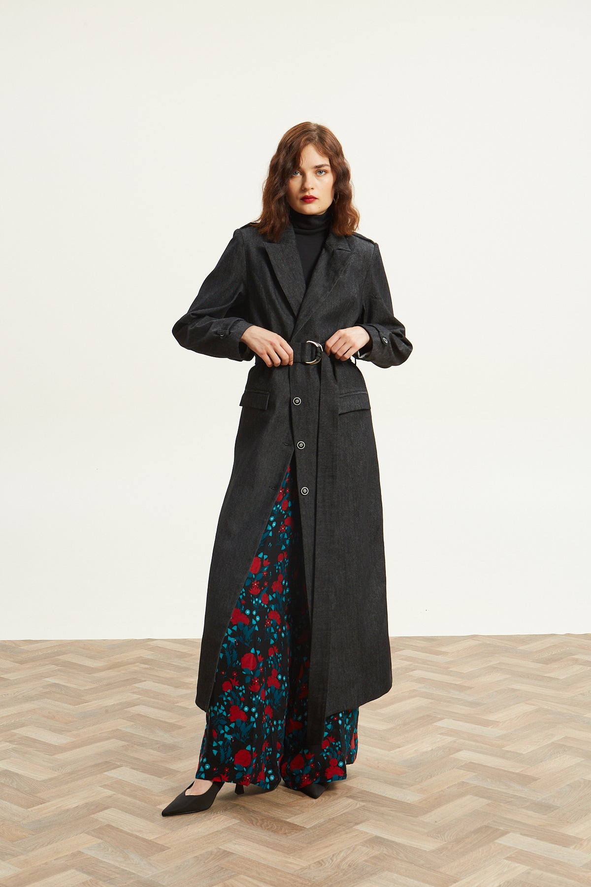 Kali denim black trench coat