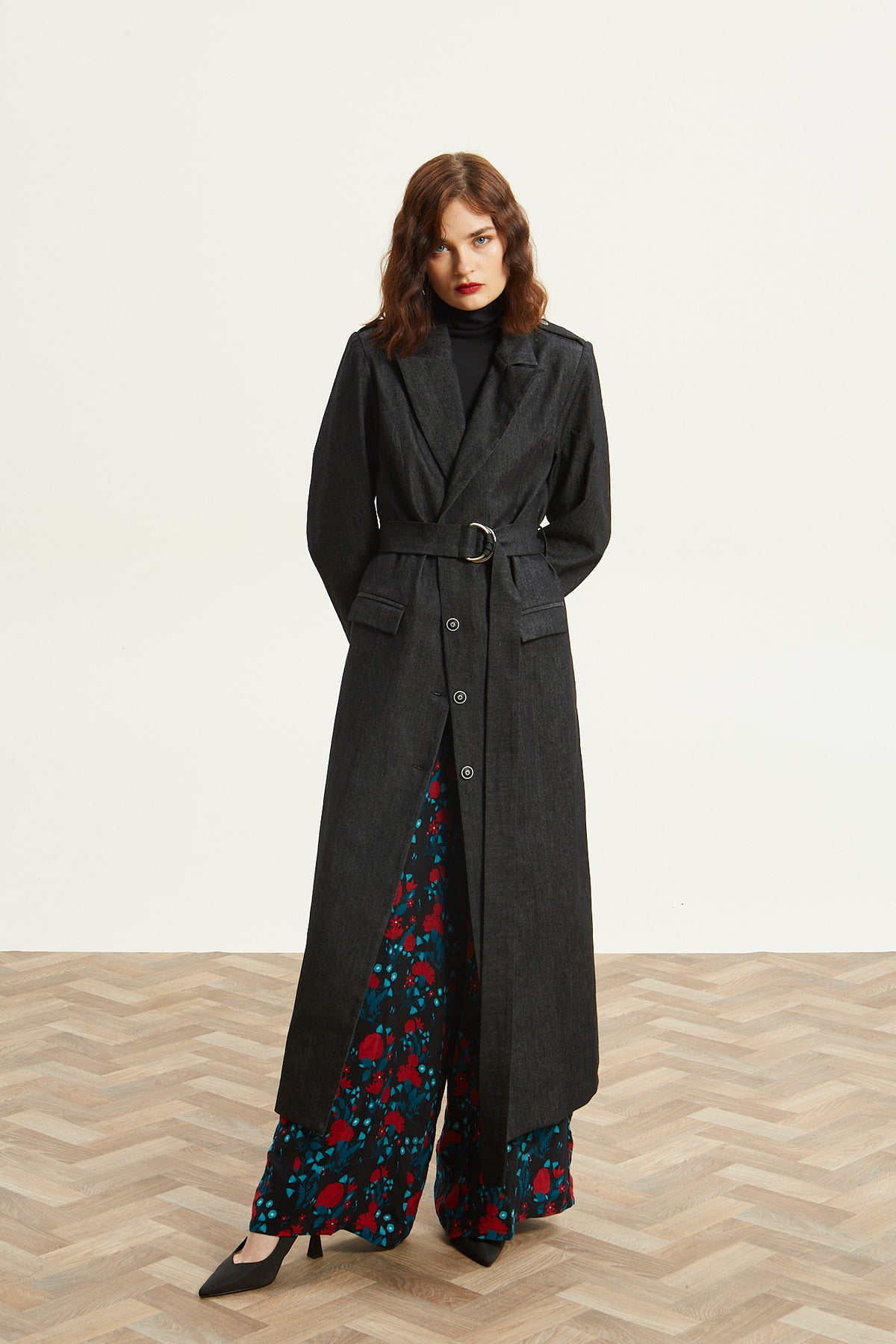 Kali denim black trench coat
