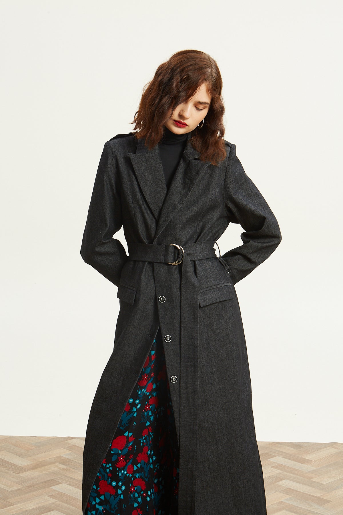 Kali denim black trench coat