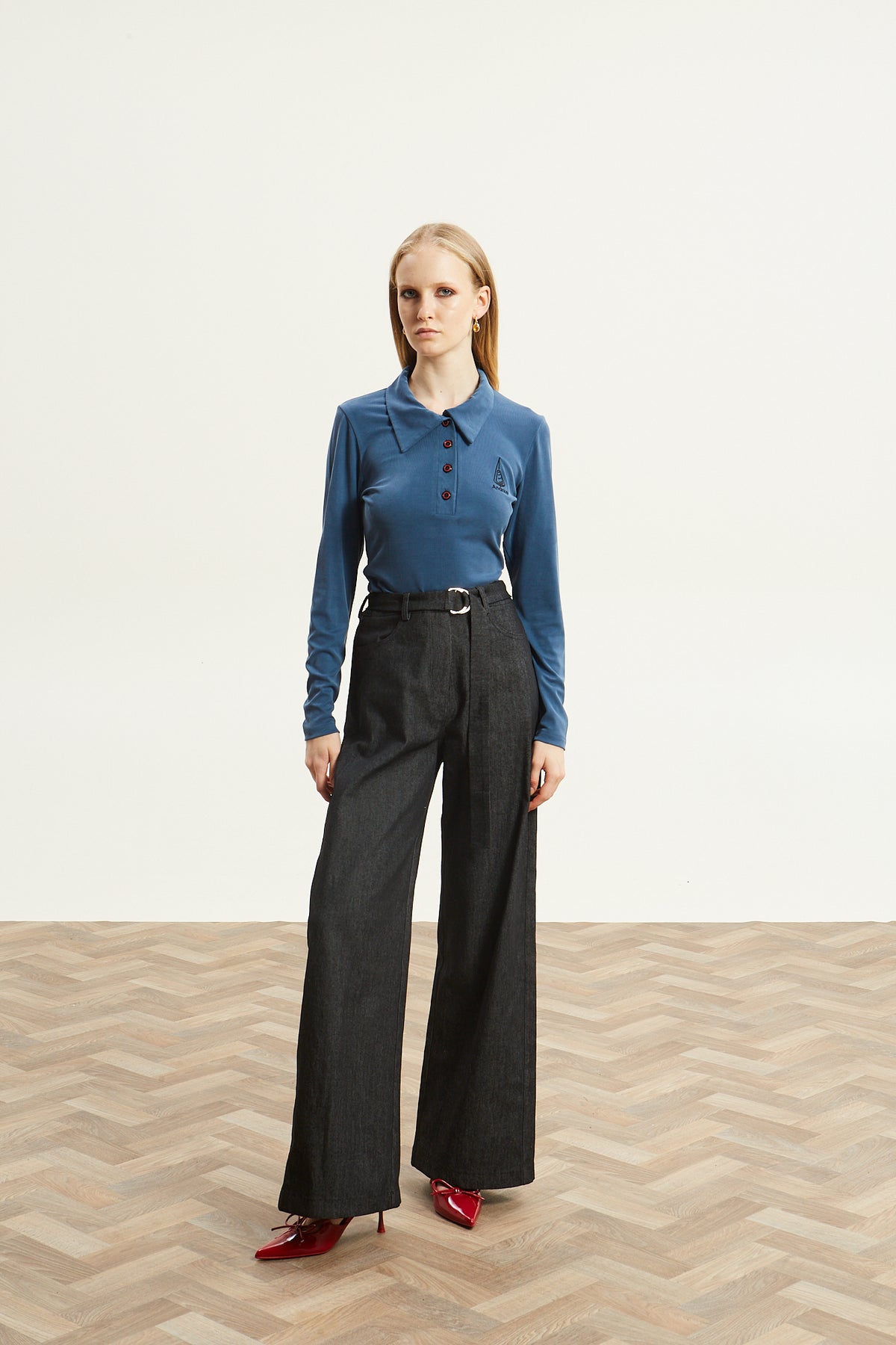 Nina polo blue top