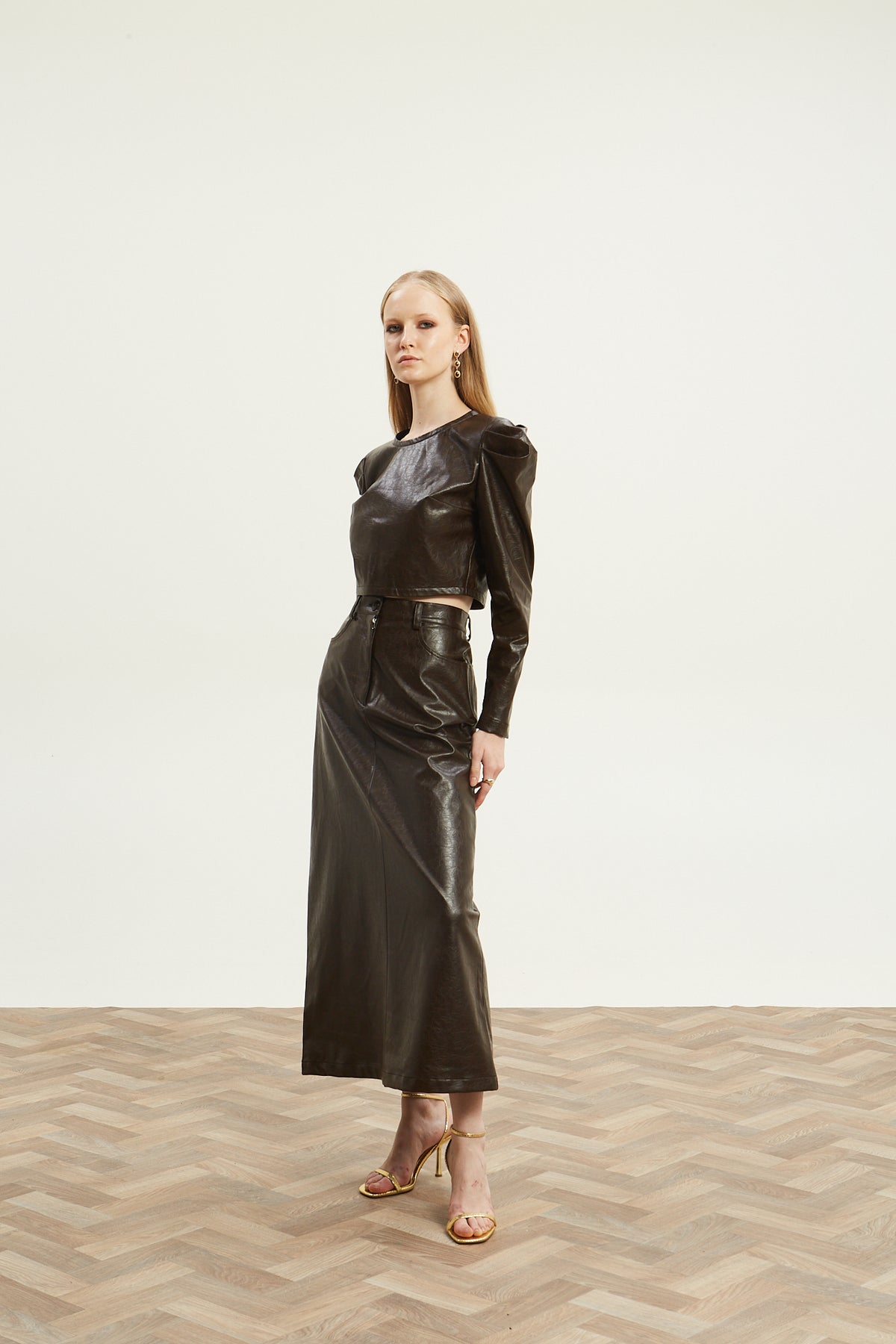 Livia eco leather brown skirt