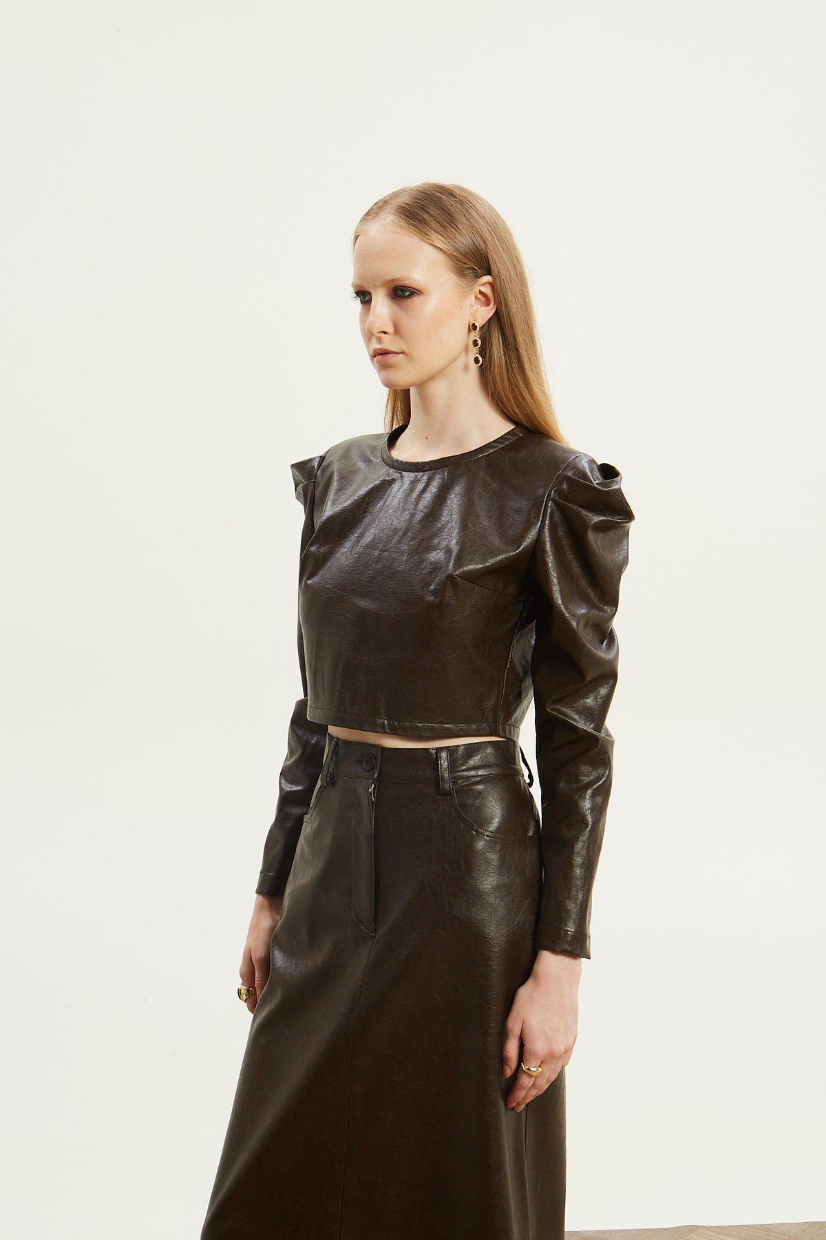 Livia eco leather puff sleeve top