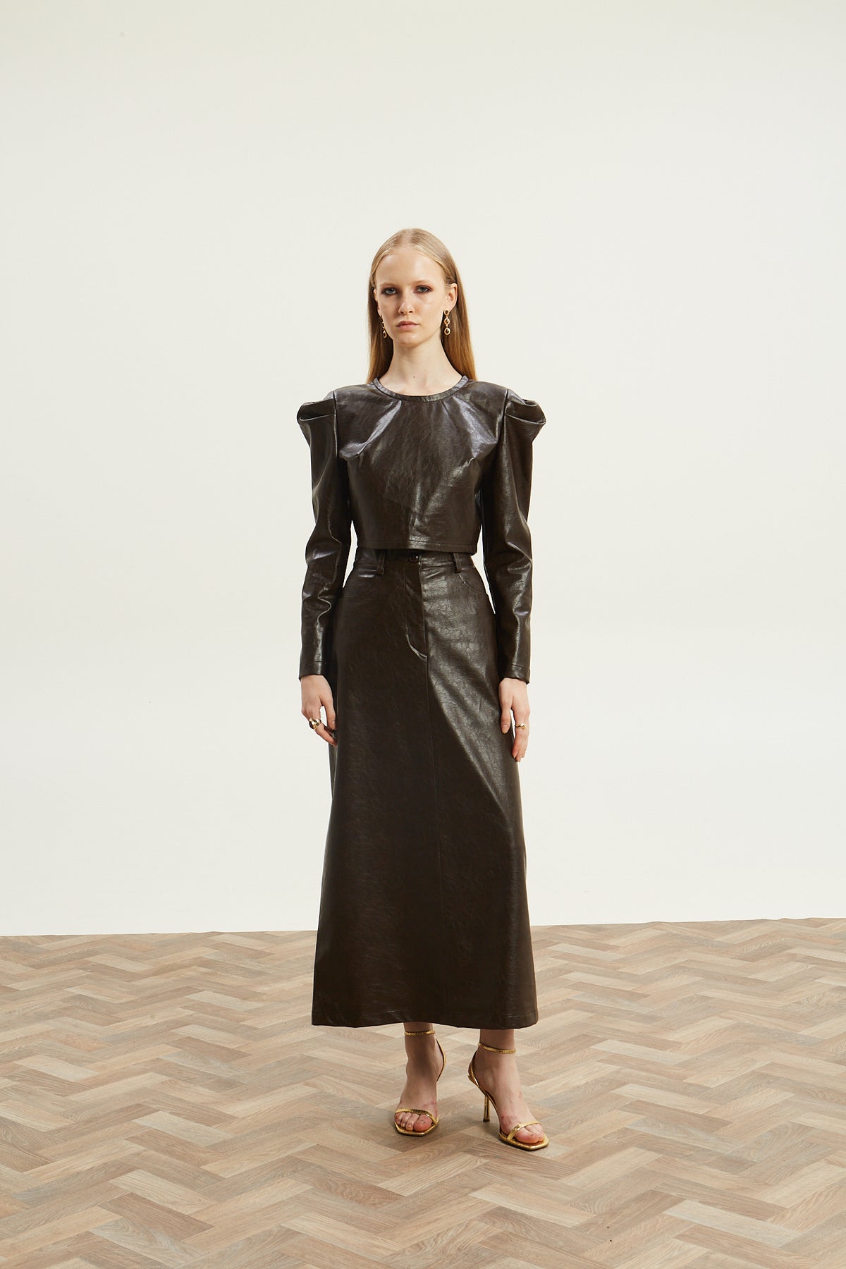 Livia eco leather puff sleeve top